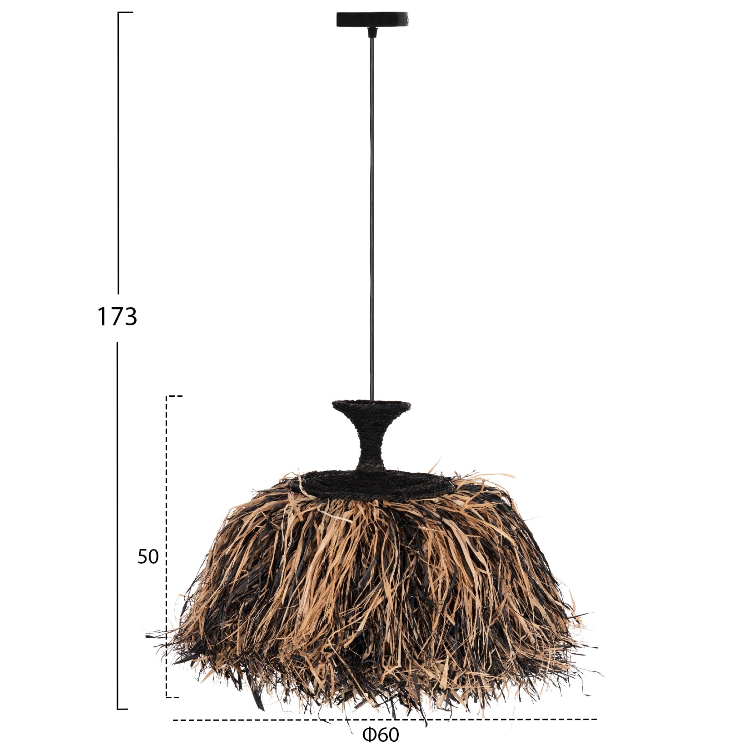 ΦΩΤΙΣΤΙΚΟ ΟΡΟΦΗΣ ORDEM HM4716 ΚΑΠΕΛΟ ΙΝΕΣ SISAL & ΜΠΑΝΑΝΑΣ-ΜΑΥΡΟ & ΦΥΣΙΚΟ Φ60x50Υεκ - Pakobazaar