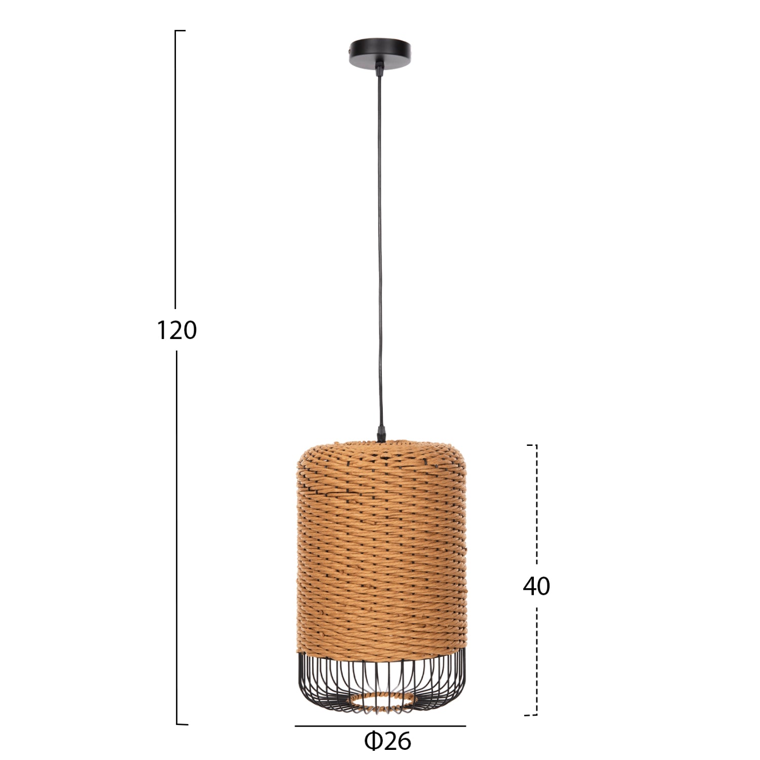 ΦΩΤΙΣΤΙΚΟ ΟΡΟΦΗΣ ΚΡΕΜΑΣΤΟ HM4340 PAPER ROPE ΜΠΕΖ-ΜΑΥΡΟ ΜΕΤΑΛΛΟ-Φ26x40-120Υεκ. - Pakobazaar