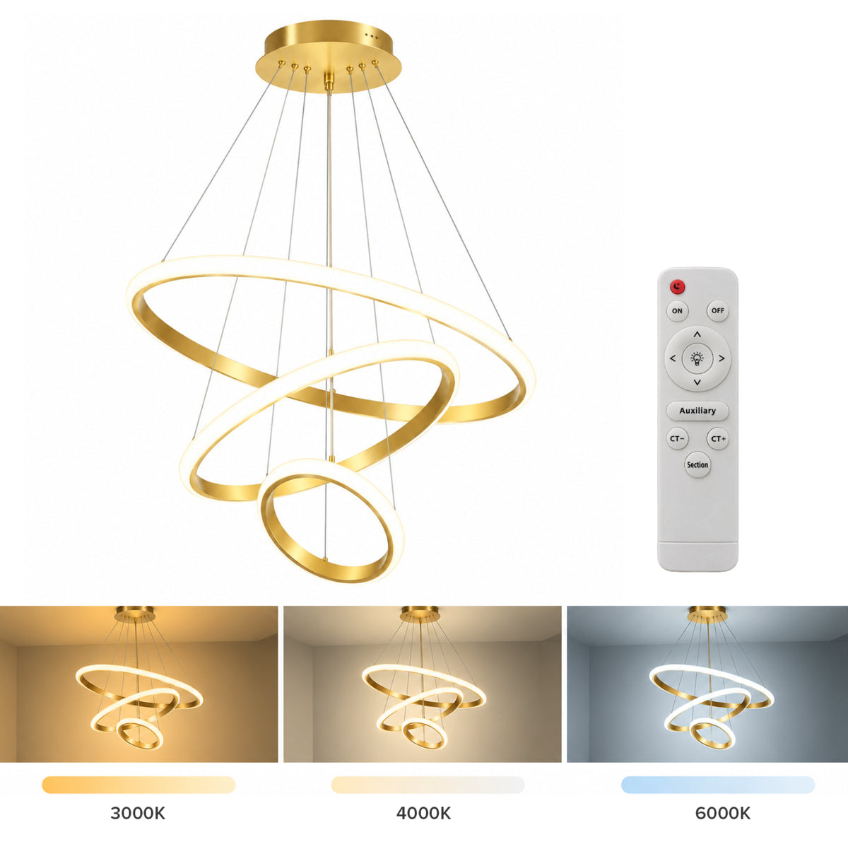 ΦΩΤΙΣΤΙΚΟ ΟΡΟΦΗΣ LED (DIMMABLE+R.C.) ΚΡΕΜΑΣΤΟ ΣΕΙΡΑ AERIAL HM4882.03 ΧΡΥΣΟ Φ60εκ. - Pakobazaar