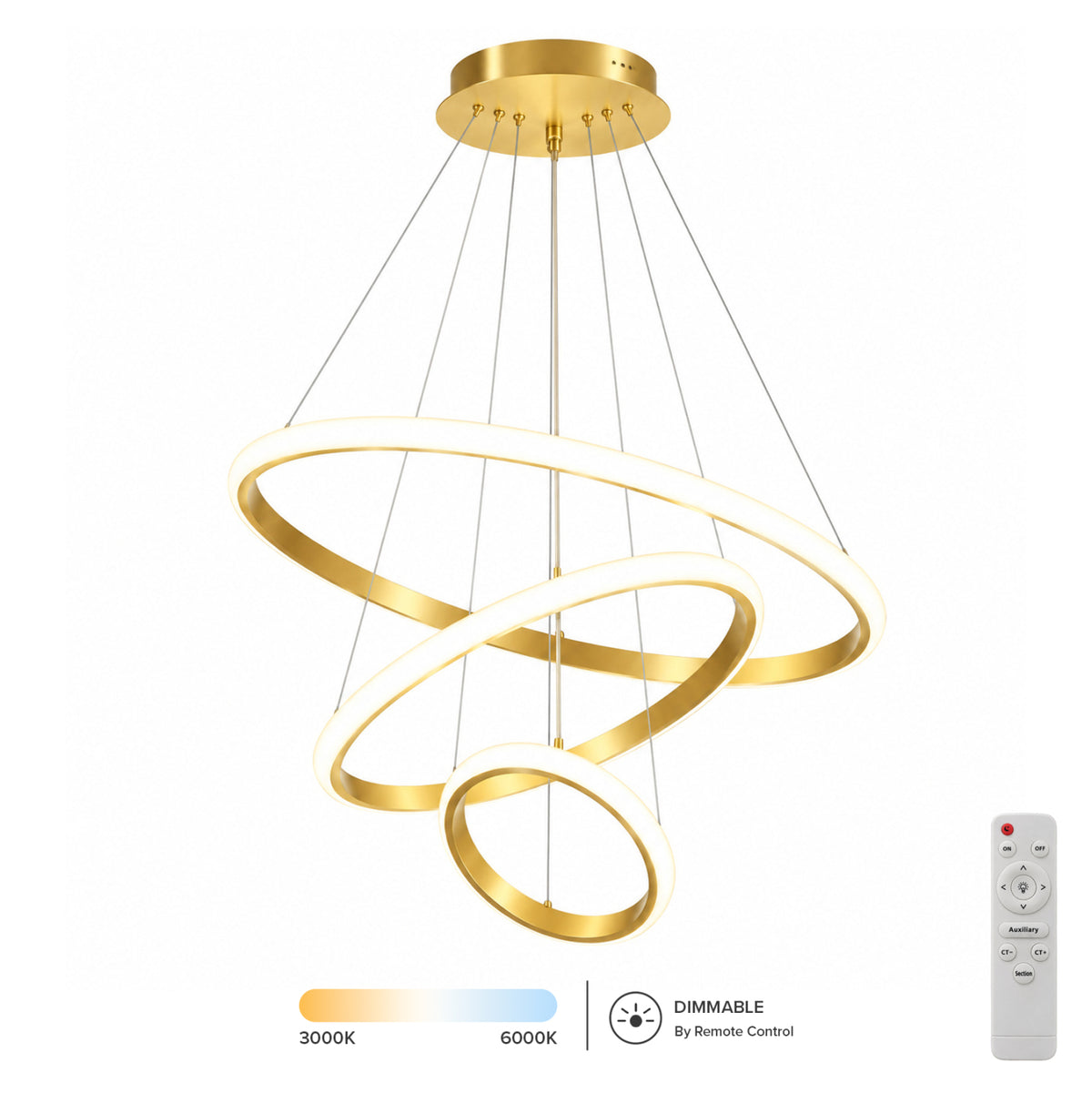 ΦΩΤΙΣΤΙΚΟ ΟΡΟΦΗΣ LED (DIMMABLE+R.C.) ΚΡΕΜΑΣΤΟ ΣΕΙΡΑ AERIAL HM4882.03 ΧΡΥΣΟ Φ60εκ. - Pakobazaar