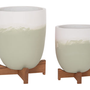 ΓΛΑΣΤΡΕΣ ΣΕΤ 2ΤΜΧ SEON HM4686.09 TERRACOTTA ΣΕ ΛΕΥΚΟ & ΠΡΑΣΙΝΟ--TEAK ΒΑΣΗ