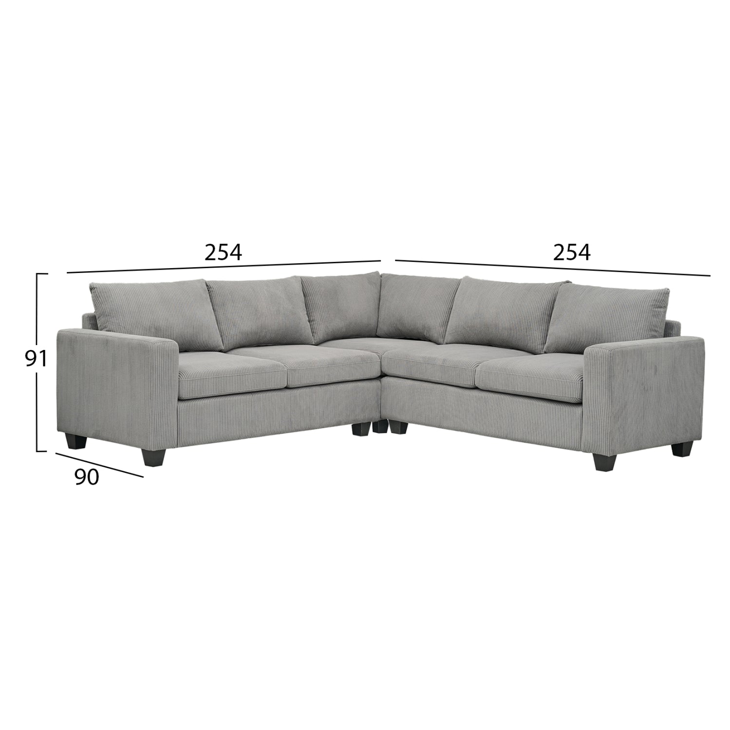 ΓΩΝΙΑΚΟΣ ΚΑΝΑΠΕΣ CALDER HM3286.01 ΓΚΡΙ ΥΦΑΣΜΑ 254x254x90x91Υεκ. - Pakobazaar