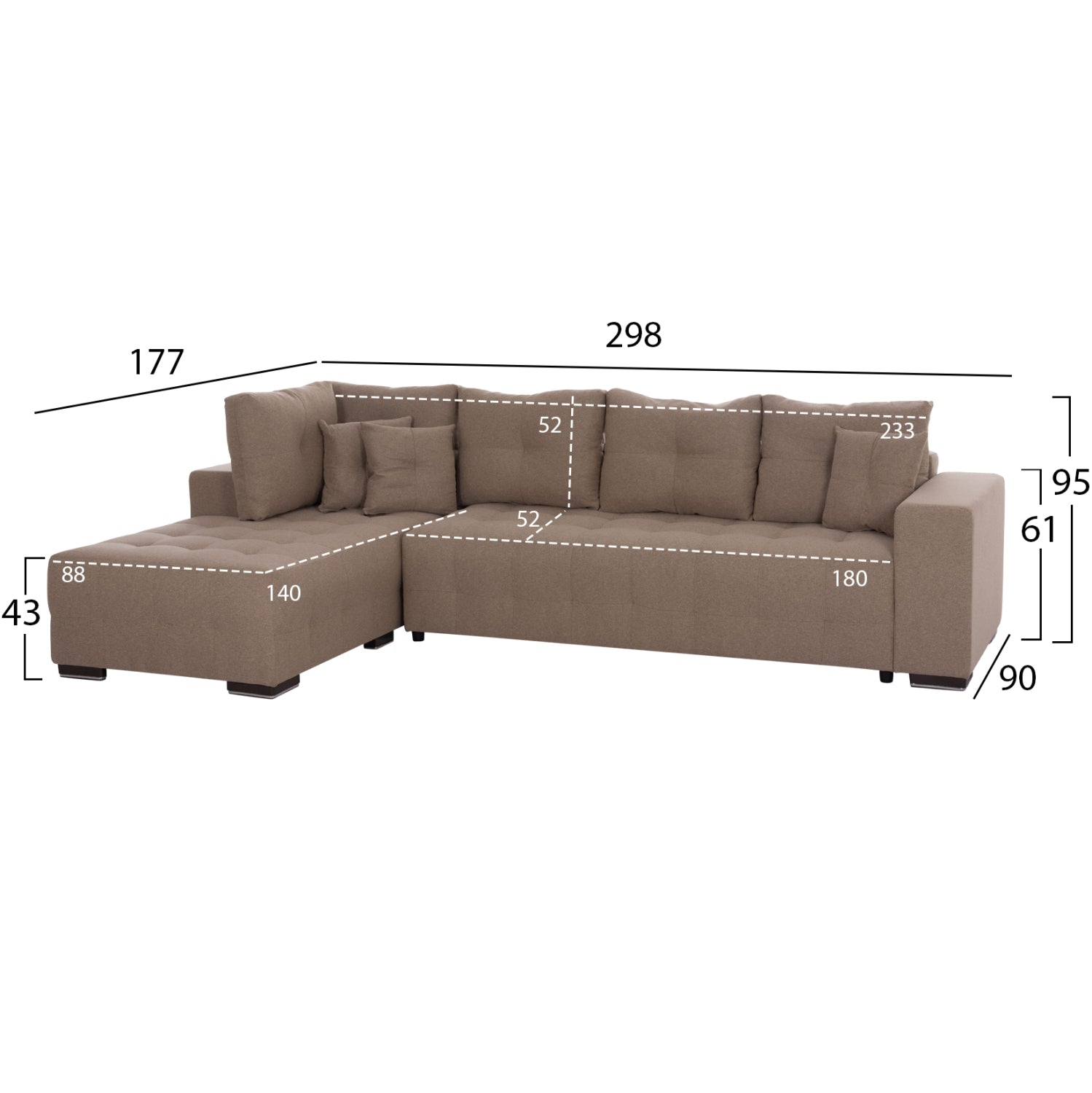 ΓΩΝΙΑΚΟΣ ΚΑΝΑΠΕΣ-ΚΡΕΒΑΤΙ ΜΕ ΑΠΟΘ.ΧΩΡΟ TRENDSTON HM3302.03L ΜΠΕΖ ΥΦΑΣΜΑ 298x177x95Υεκ - Pakobazaar
