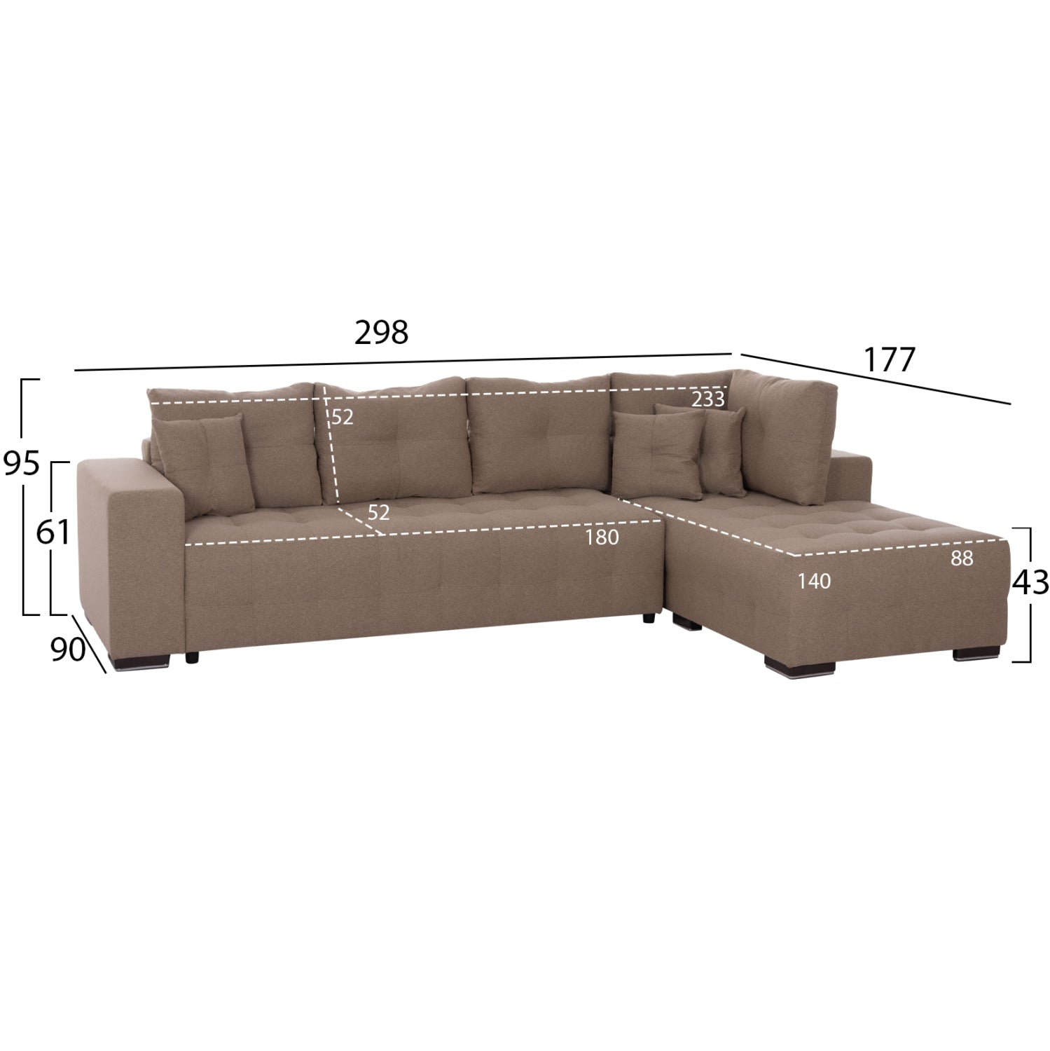 ΓΩΝΙΑΚΟΣ ΚΑΝΑΠΕΣ-ΚΡΕΒΑΤΙ ΜΕ ΑΠΟΘ.ΧΩΡΟ TRENDSTON HM3302.03R ΜΠΕΖ ΥΦΑΣΜΑ 298x177x95Υεκ - Pakobazaar