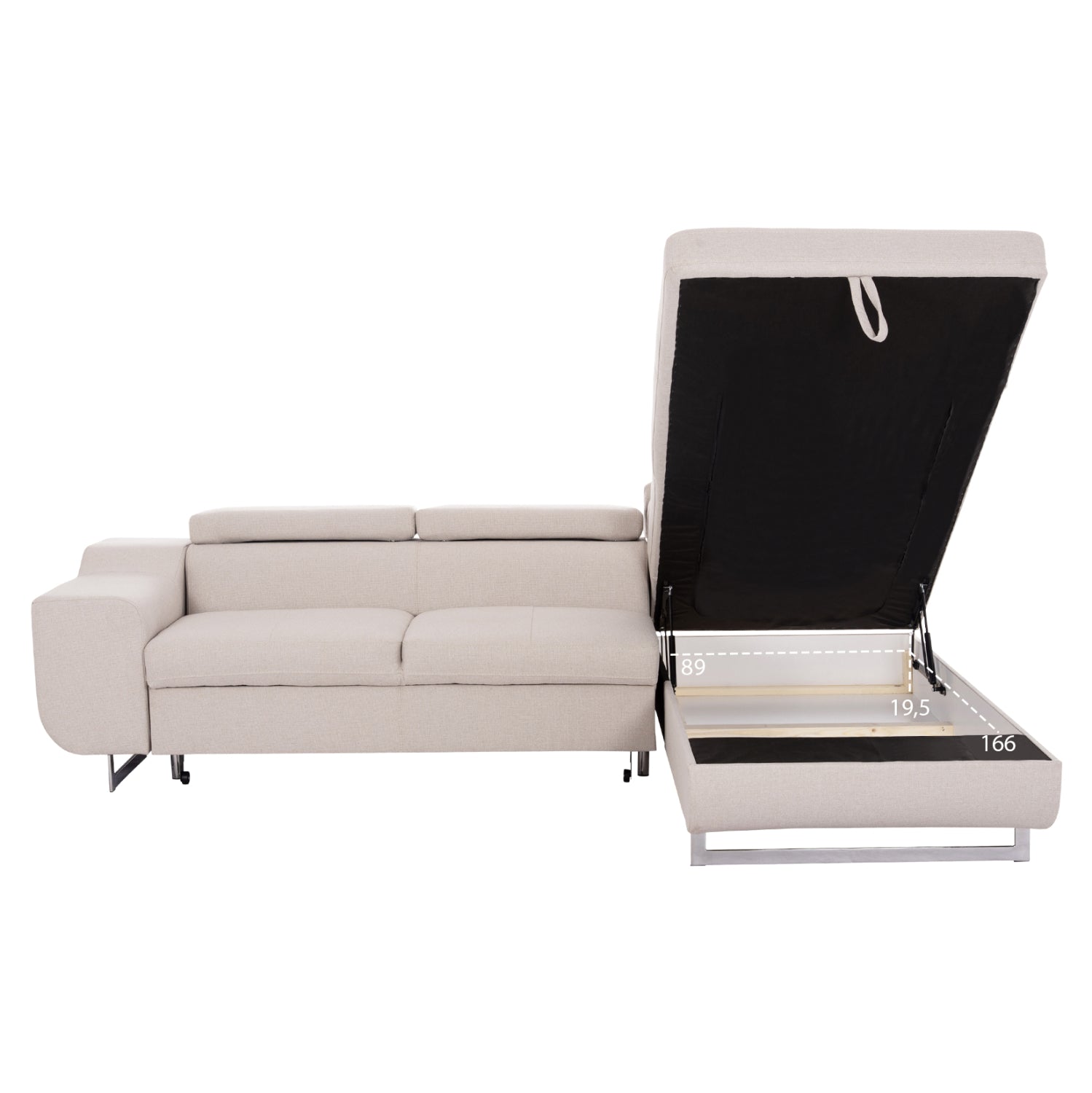 ΓΩΝΙΑΚΟΣ ΚΑΝΑΠΕΣ-ΚΡΕΒΑΤΙ ΜΕ ΑΠΟΘ.ΧΩΡΟ ENCORE HM3301.03R ΜΠΕΖ ΥΦΑΣΜΑ 285x205x90Υεκ. - Pakobazaar