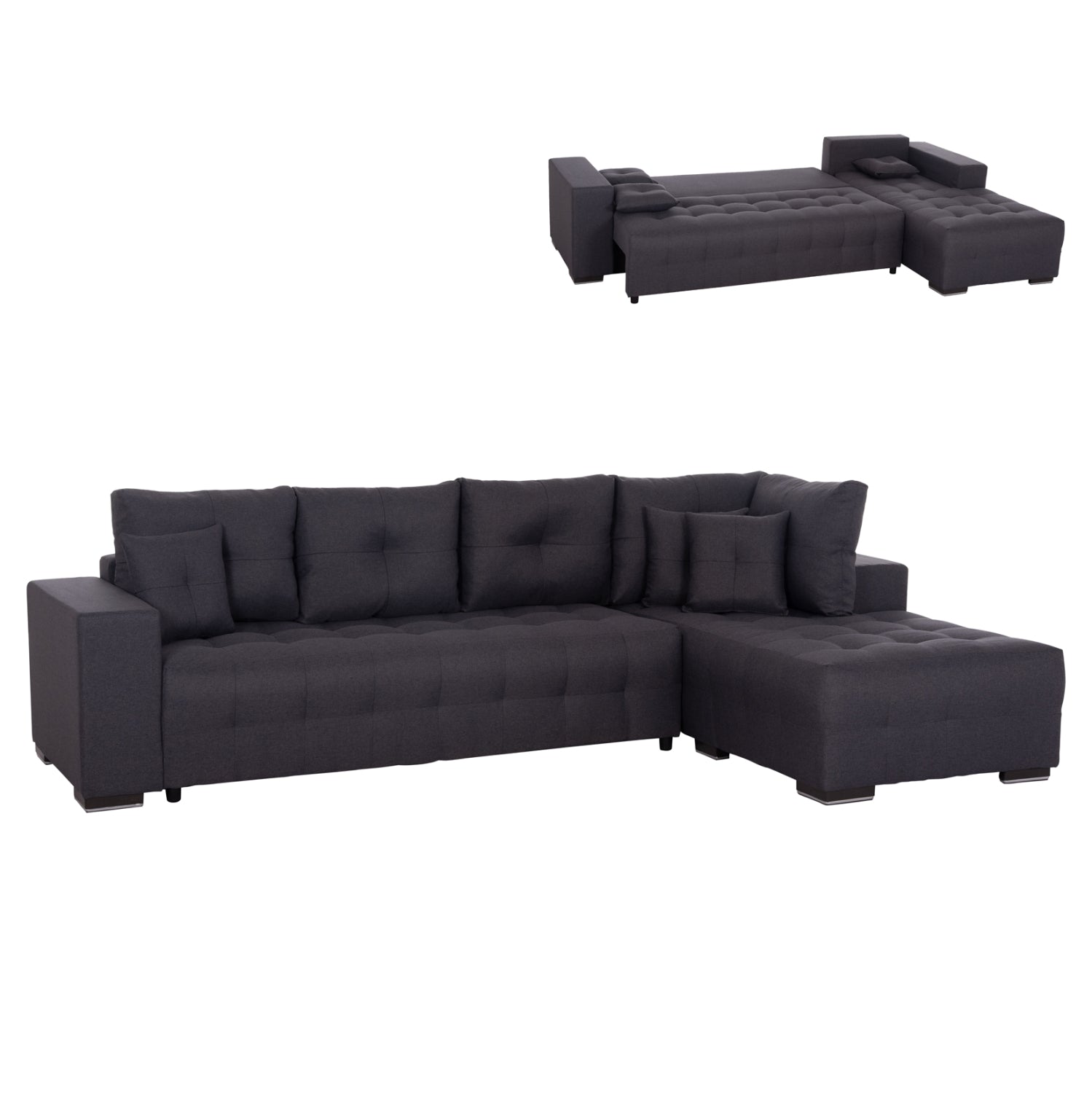 ΓΩΝΙΑΚΟΣ ΚΑΝΑΠΕΣ-ΚΡΕΒΑΤΙ ΜΕ ΑΠΟΘ.ΧΩΡΟ TRENDSTON HM3302.01R ΓΚΡΙ ΥΦΑΣΜΑ 298x177x95Υεκ - Pakobazaar