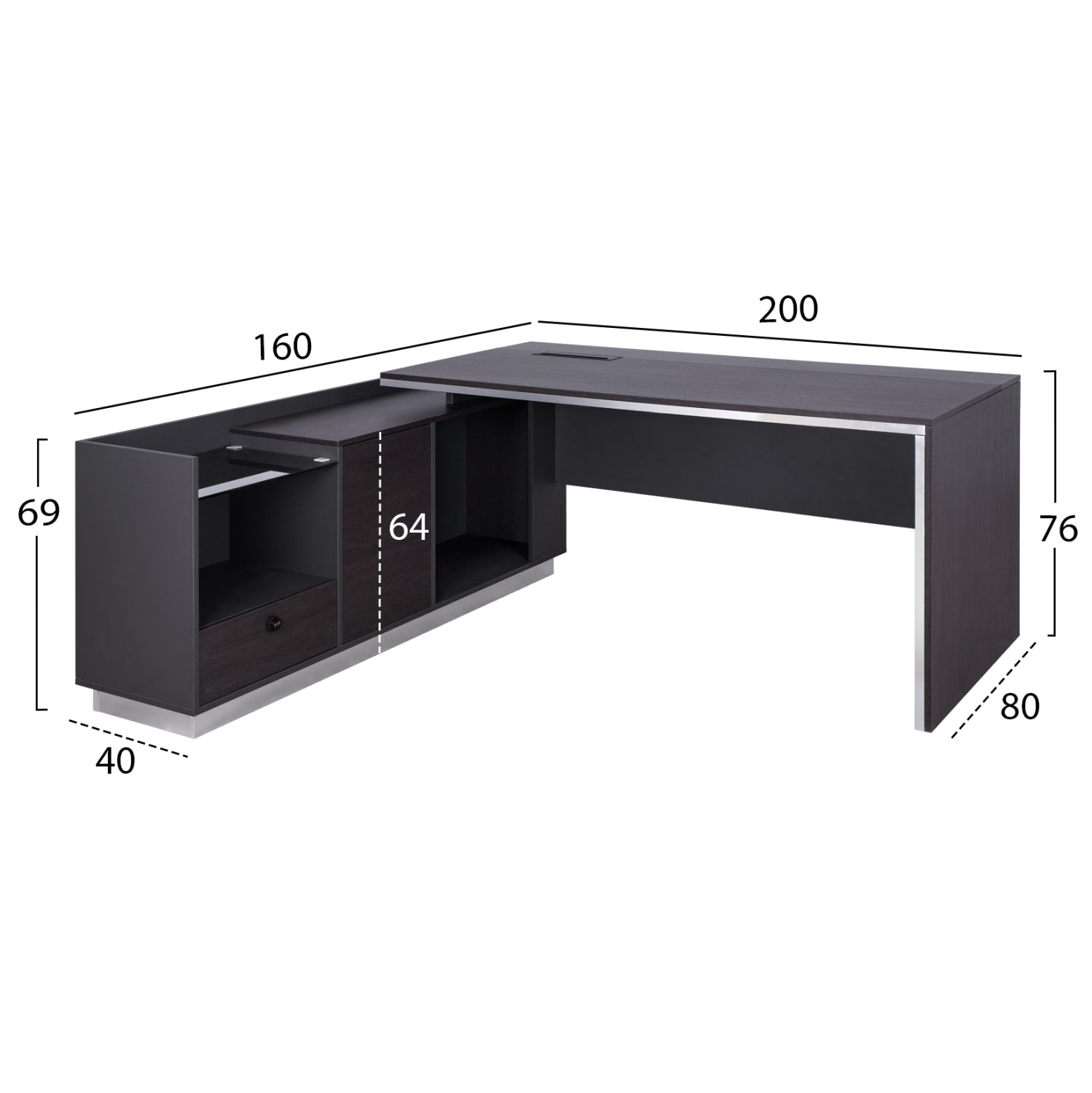 ΓΡΑΦΕΙΟ ΕΠΑΓΓΕΛΜΑΤΙΚΟ ΑΡΙΣΤΕΡΗ ΓΩΝΙΑ ROSEWOOD HM2112L 200X160X76Υ εκ. - Pakobazaar