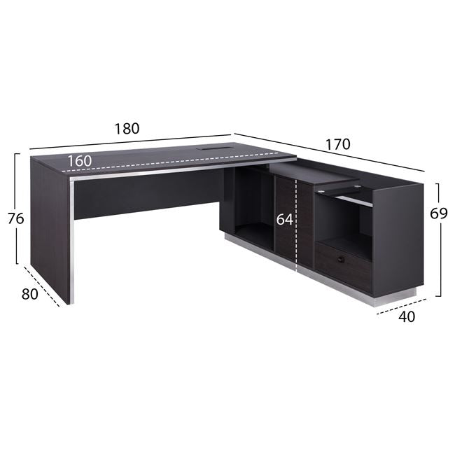 ΓΡΑΦΕΙΟ ΕΠΑΓΓΕΛΜΑΤΙΚΟ ΔΕΞΙΑ ΓΩΝΙΑ ROSEWOOD HM2086R 180X170X76Υ εκ. - Pakobazaar