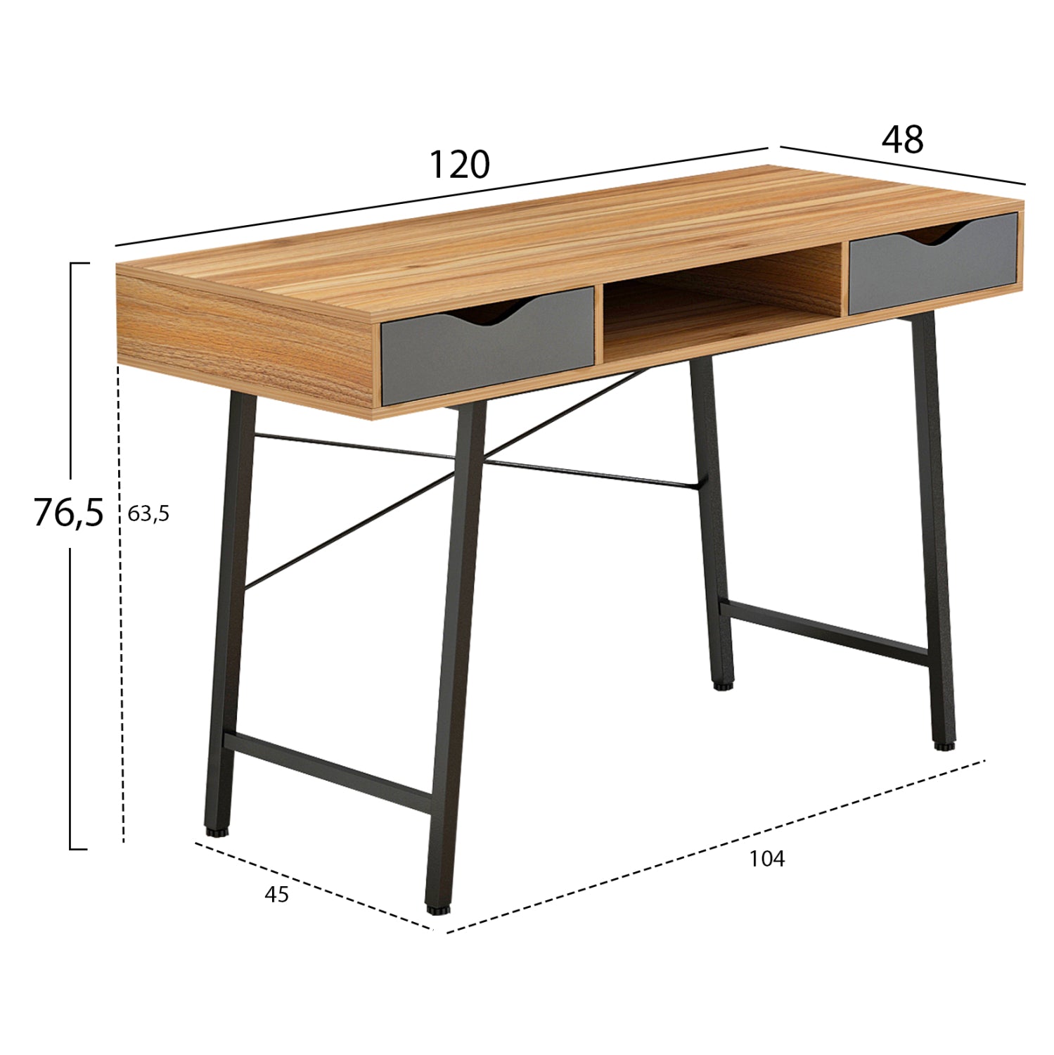 ΓΡΑΦΕΙΟ ΚΑΡΥΔΙ-ΓΚΡΙ ΜΕ ΜΑΥΡΟ ΜΑΤ ΣΚΕΛΕΤΟ HM2128.03 120x48x76,5Υ εκ. - Pakobazaar