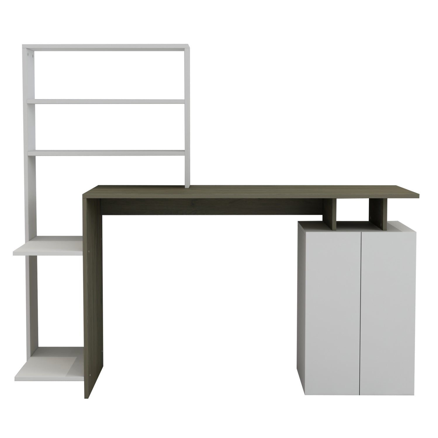 ΓΡΑΦΕΙΟ ΜΕ ΒΙΒΛΙΟΘΗΚΗ ROCHELL ΜΕΛΑΜΙΝΗ OLIVE GREY ΛΕΥΚΟ 146,3x55x128,8Υεκ.HM8886.11 - Pakobazaar