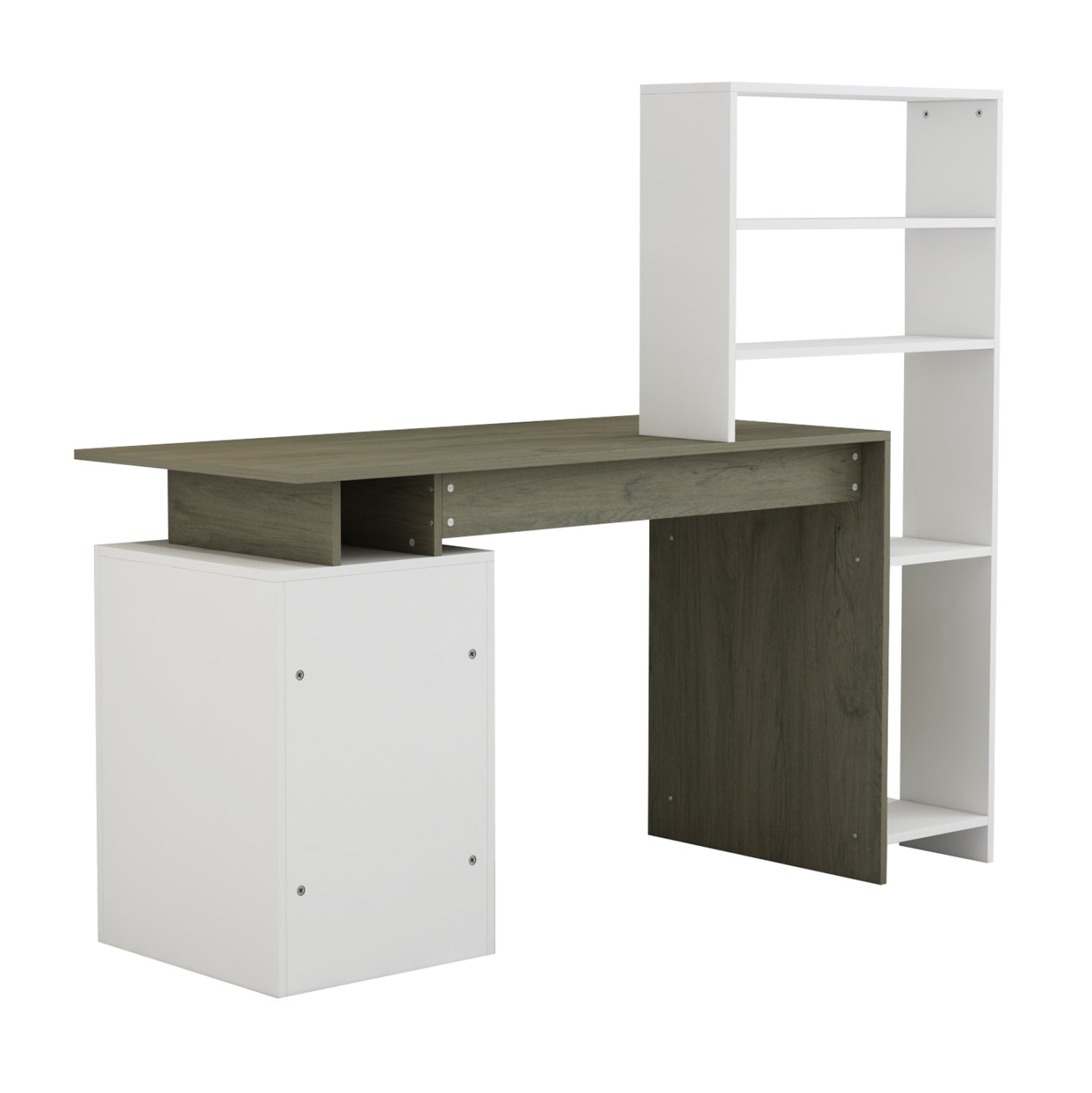 ΓΡΑΦΕΙΟ ΜΕ ΒΙΒΛΙΟΘΗΚΗ ROCHELL ΜΕΛΑΜΙΝΗ OLIVE GREY ΛΕΥΚΟ 146,3x55x128,8Υεκ.HM8886.11 - Pakobazaar