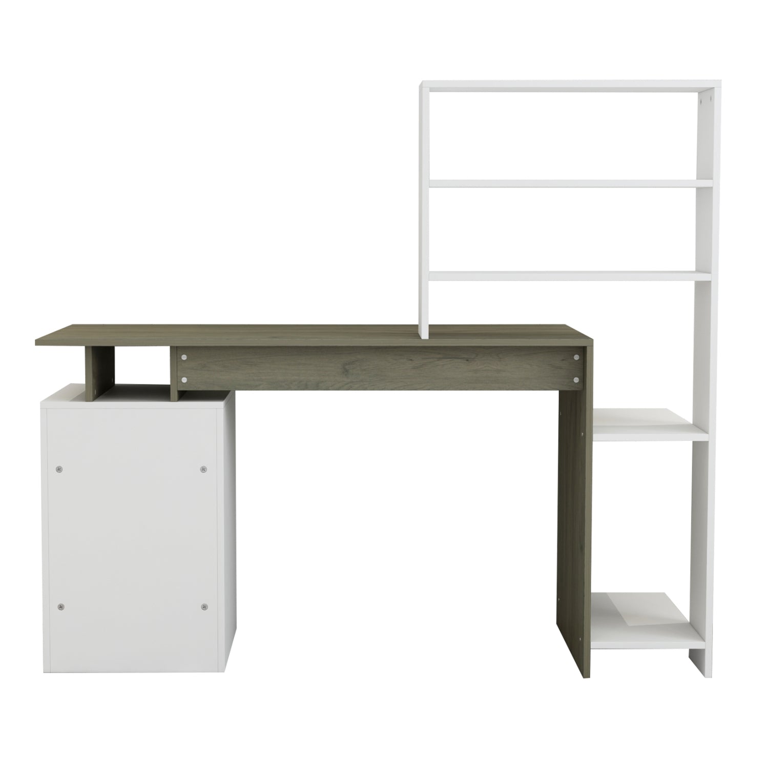 ΓΡΑΦΕΙΟ ΜΕ ΒΙΒΛΙΟΘΗΚΗ ROCHELL ΜΕΛΑΜΙΝΗ OLIVE GREY ΛΕΥΚΟ 146,3x55x128,8Υεκ.HM8886.11 - Pakobazaar