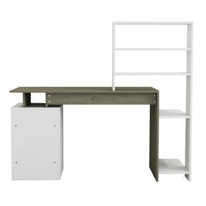 ΓΡΑΦΕΙΟ ΜΕ ΒΙΒΛΙΟΘΗΚΗ ROCHELL ΜΕΛΑΜΙΝΗ OLIVE GREY ΛΕΥΚΟ 146,3x55x128,8Υεκ.HM8886.11 - Pakobazaar