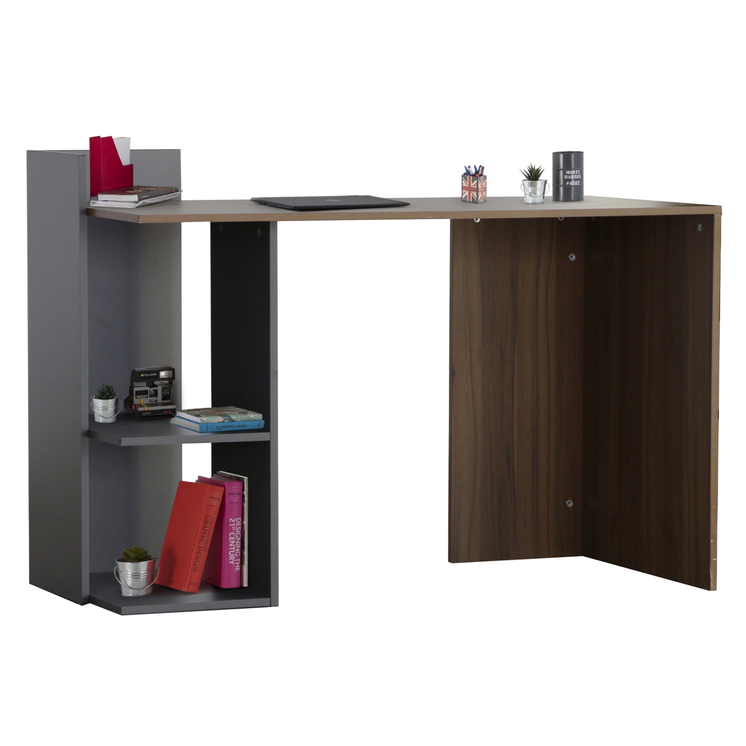 ΓΡΑΦΕΙΟ ΜΕΛΑΜΙΝΗΣ ΜΕ ΡΑΦΙΑ SYNDYA HM8994.01 ΚΑΡΥΔΙ- ΓΚΡΙ 112x55x85Y εκ. - Pakobazaar