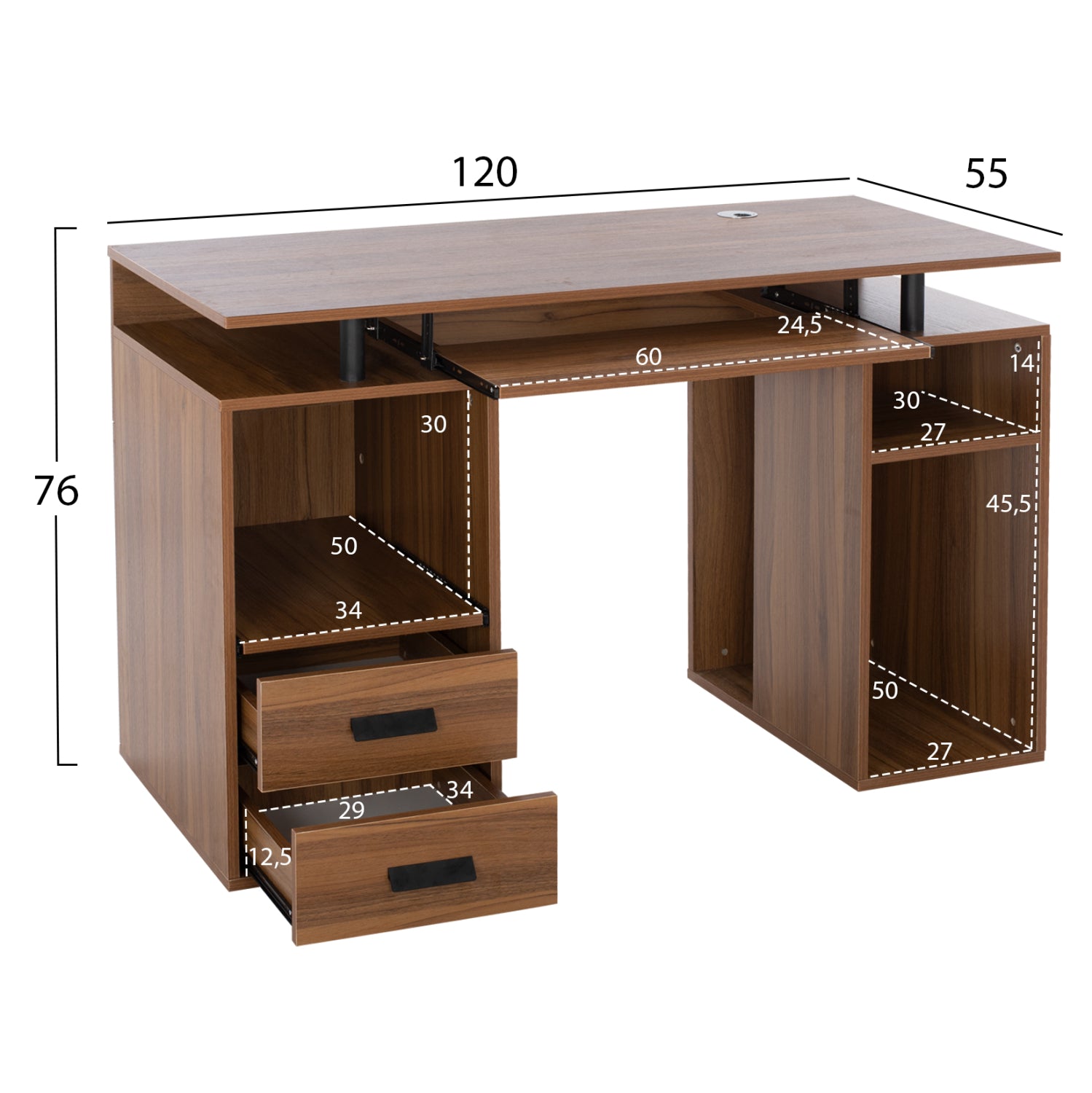 ΓΡΑΦΕΙΟ ΜΕΛΑΜΙΝΗΣ STATUS HM2026.03 WALNUT 120Χ55Χ76 εκ. - Pakobazaar