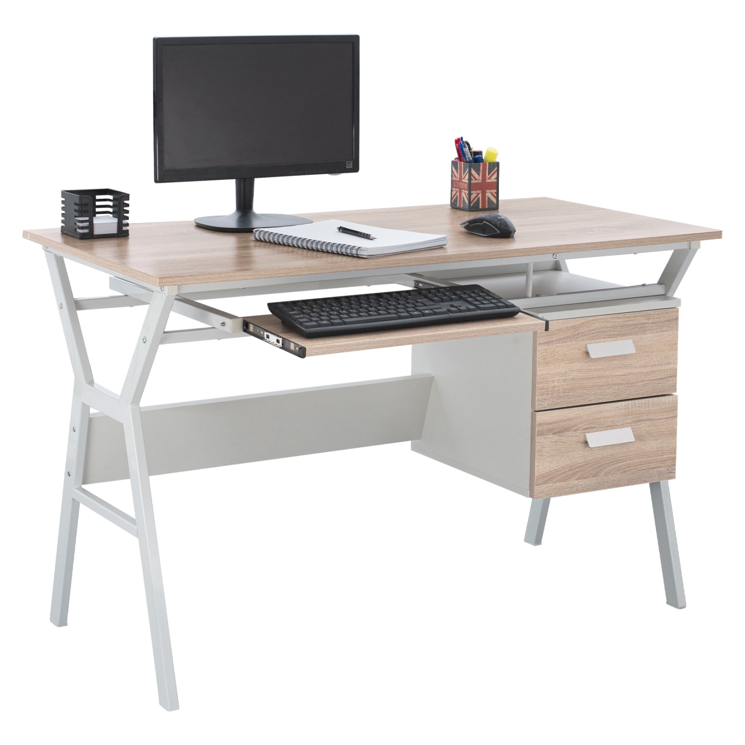 ΓΡΑΦΕΙΟ VITINO HM2130.01 ΜΕΛΑΜΙΝΗ-ΜΕΤΑΛΛΟ ΣΕ SONAMA-ΛΕΥΚΟ 120X60X76εκ. - Pakobazaar