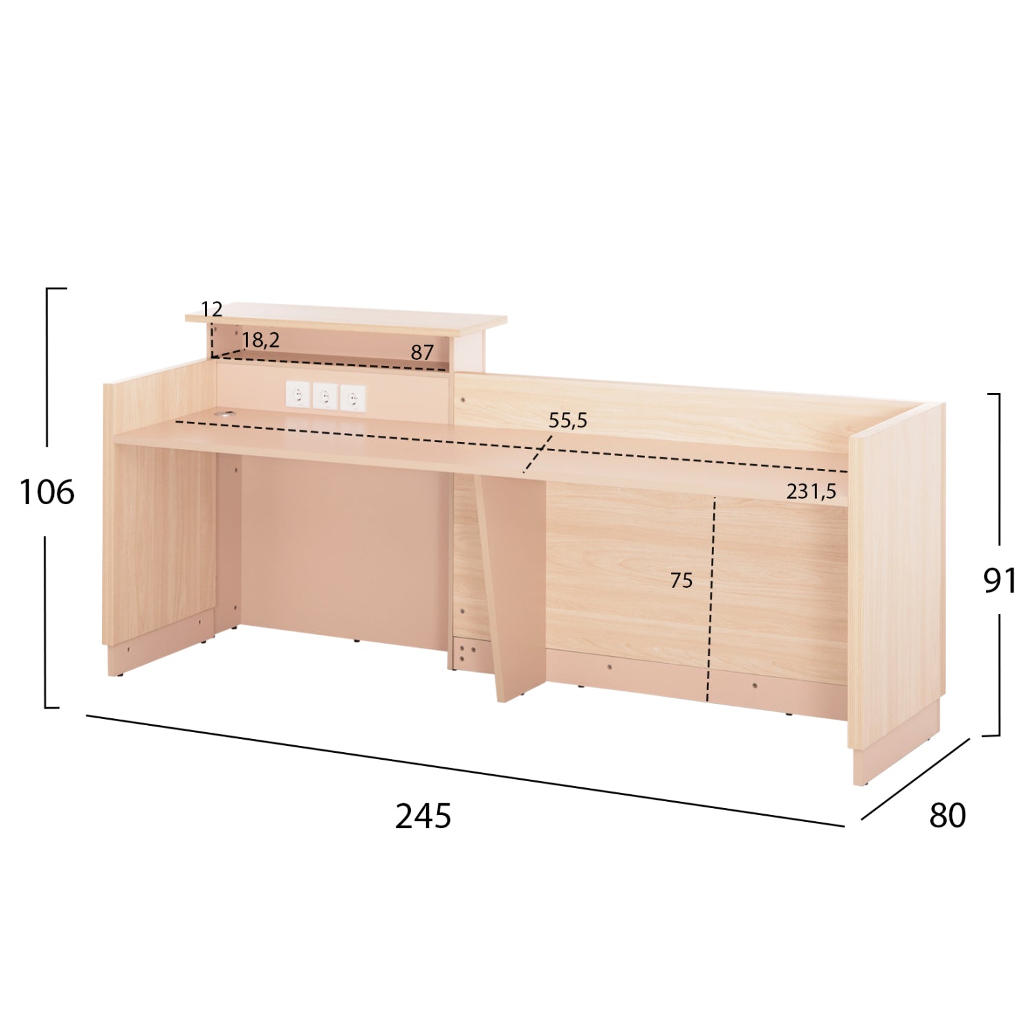 ΓΡΑΦΕΙΟ ΥΠΟΔΟΧΗΣ DALTON HM2068.02 ΜΕΛΑΜΙΝΗ ΣΕ SONAMA-ΜΠΕΖ 240x80x106Υεκ. - Pakobazaar