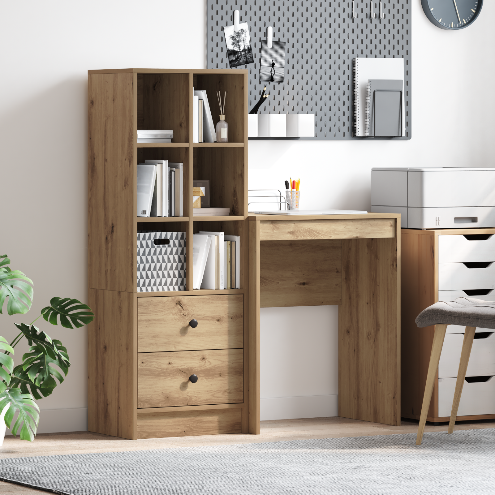 Γραφείο με συρτάρι με ράφι με αποθήκευση 2 pcs Artisan Oak - Pakobazaar