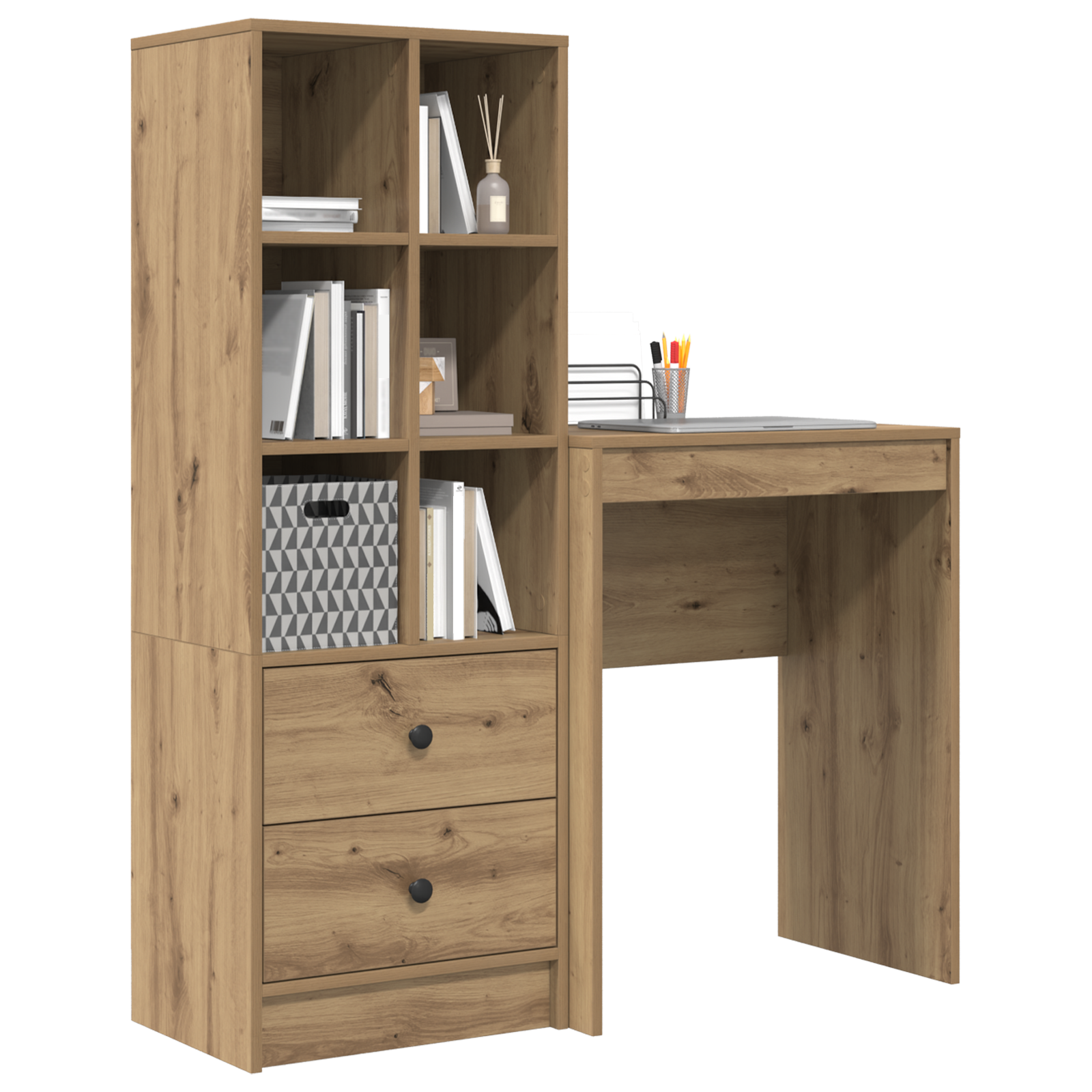 Γραφείο με συρτάρι με ράφι με αποθήκευση 2 pcs Artisan Oak - Pakobazaar