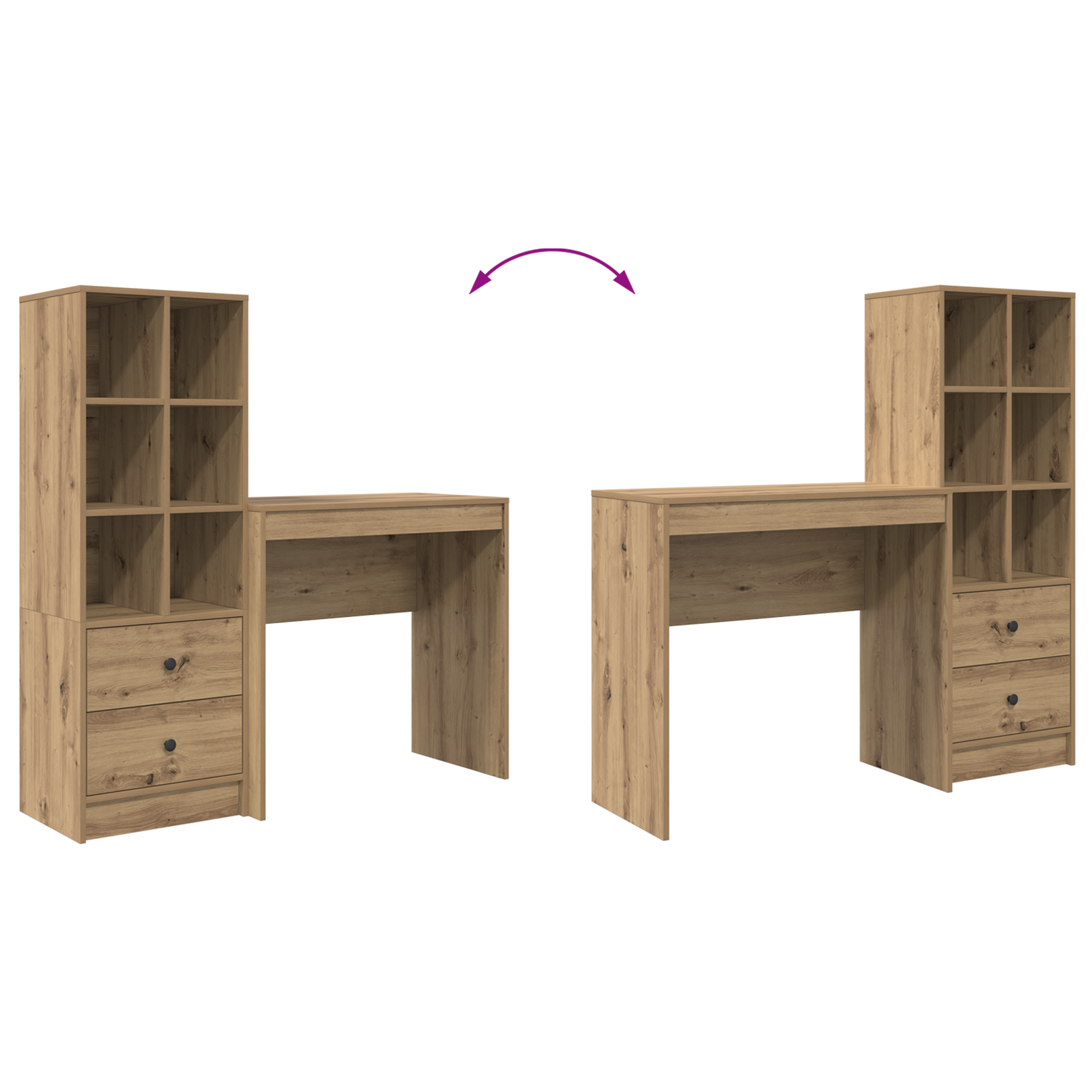 Γραφείο με συρτάρι με ράφι με αποθήκευση 2 pcs Artisan Oak - Pakobazaar
