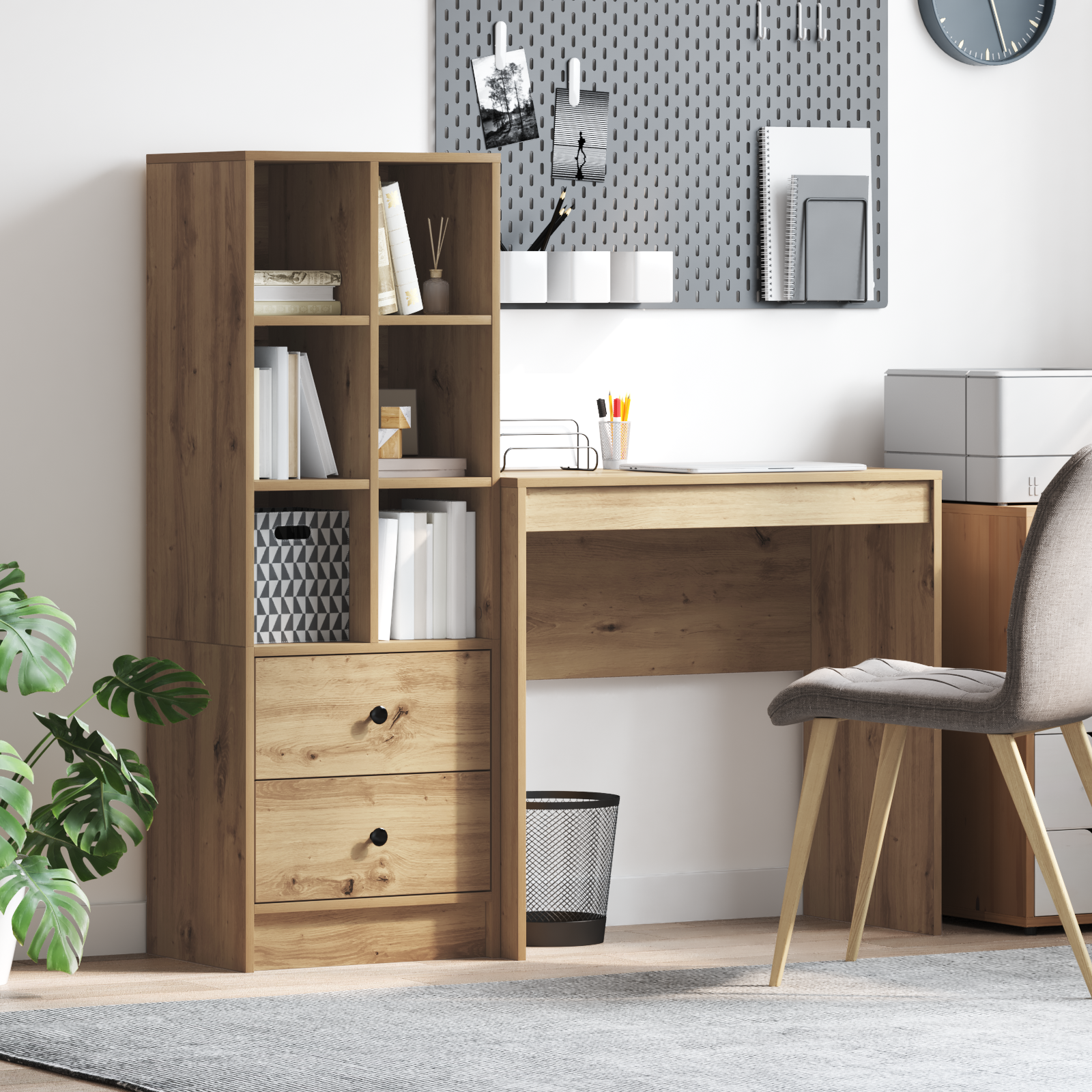 Γραφείο με συρτάρι με ράφι με αποθήκευση 2 pcs Artisan Oak - Pakobazaar