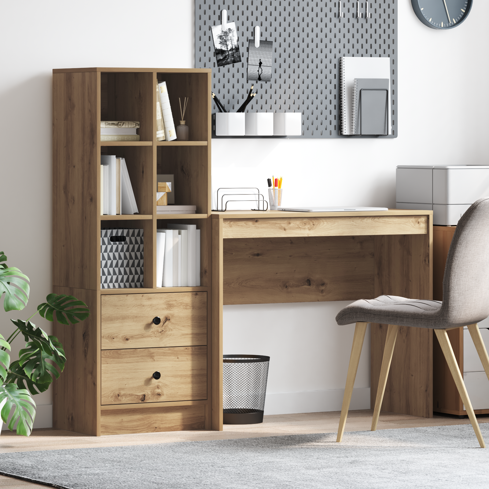 Γραφείο με συρτάρι με ράφι με αποθήκευση 2 pcs Artisan Oak - Pakobazaar