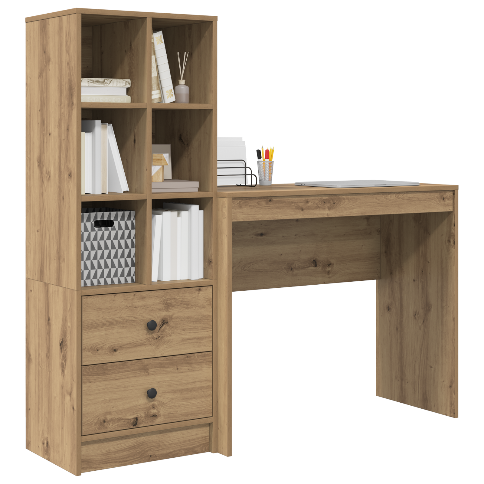 Γραφείο με συρτάρι με ράφι με αποθήκευση 2 pcs Artisan Oak - Pakobazaar