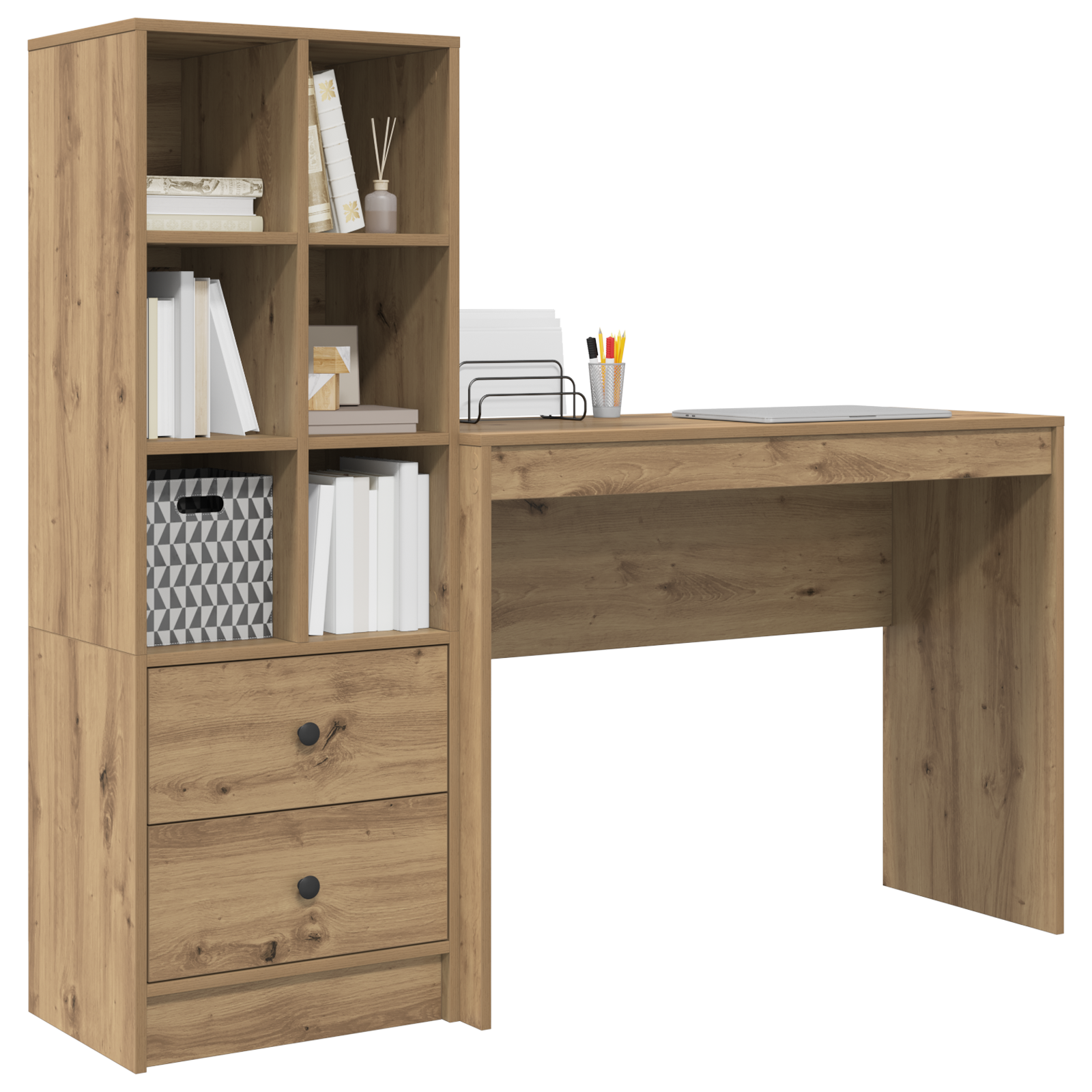 Γραφείο με συρτάρι με ράφι με αποθήκευση 2 pcs Artisan Oak - Pakobazaar