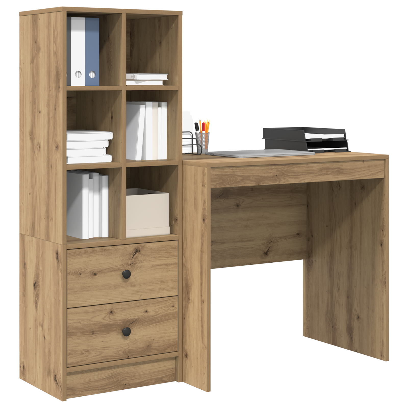 Γραφείο με συρτάρι με ράφι με αποθήκευση 2 pcs Artisan Oak - Pakobazaar