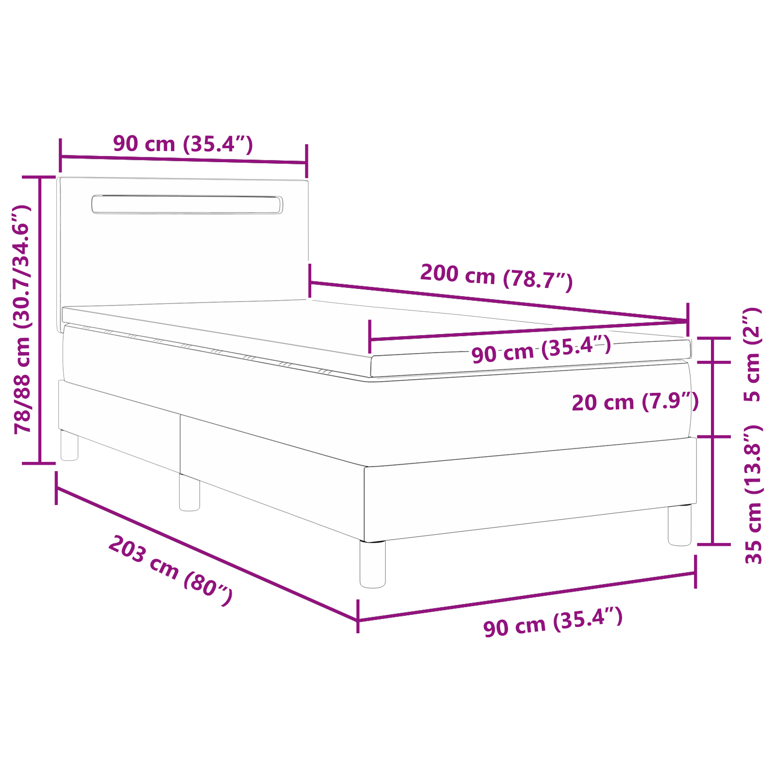 Κρεβάτι με ελατήρια με στρώμα Μαύρο 90 x 200 cm Τεχνητό δέρμα