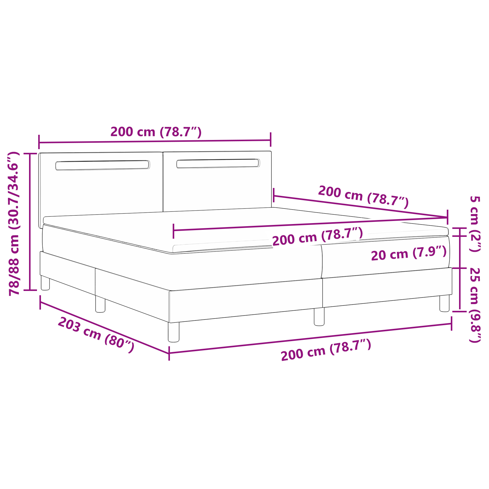 Κρεβάτι με ελατήρια με στρώμα Γκρι 200 x 200 cm Τεχνητό δέρμα - Pakobazaar