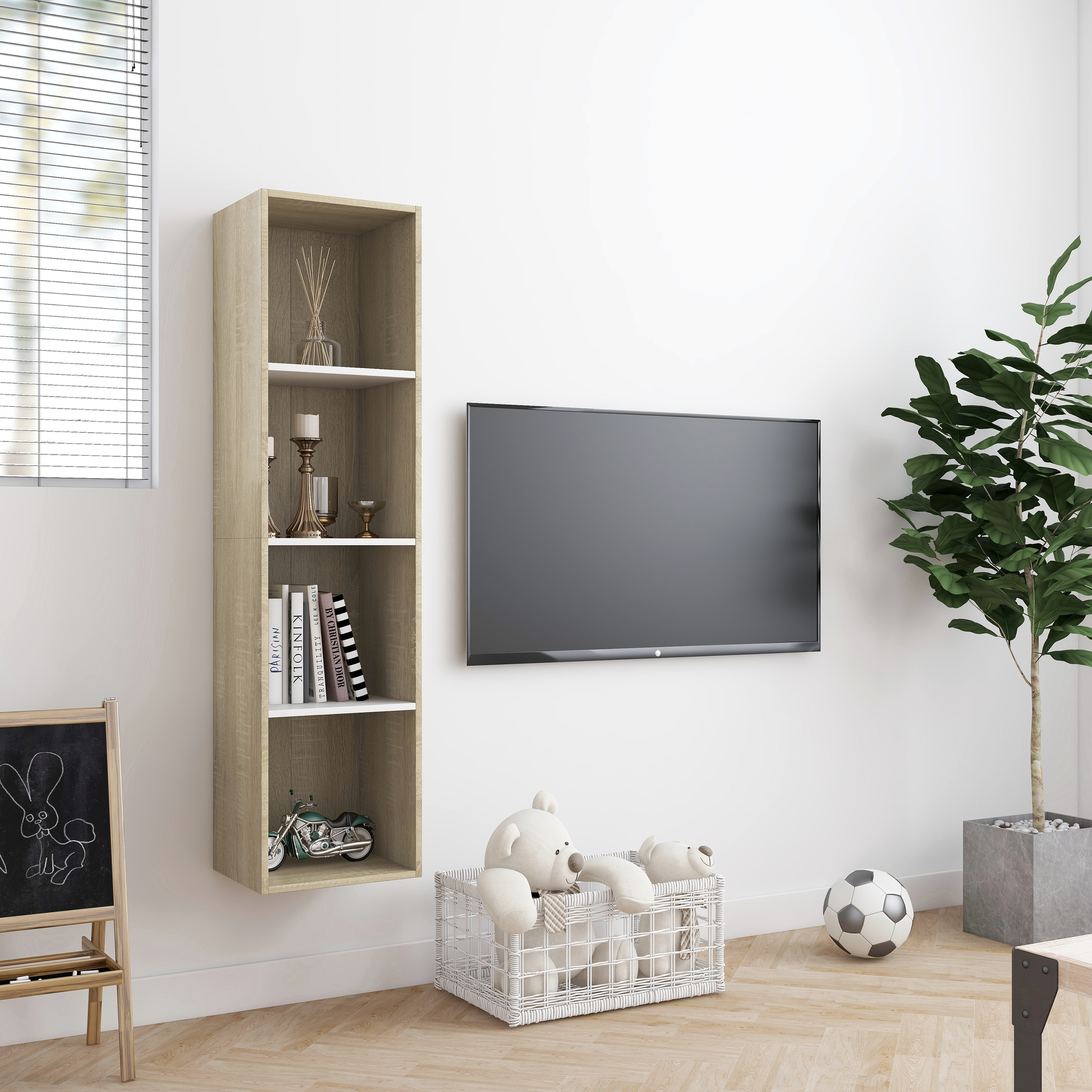 Βιβλιοθήκη/Έπιπλο TV Λευκό/Sonoma Δρυς 143 x 30 x 36 εκ.