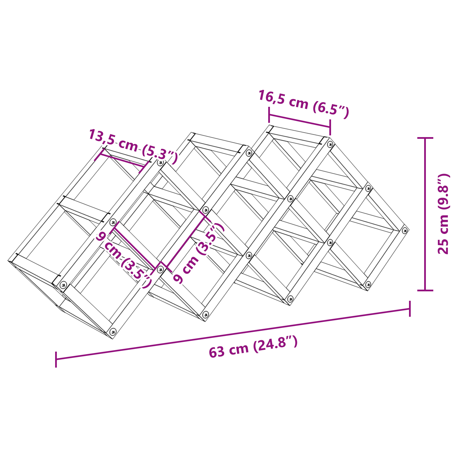Ράφι Κρασιού Μαύρη Οξυά 63 x 16,5 x 25 εκ. - Pakobazaar