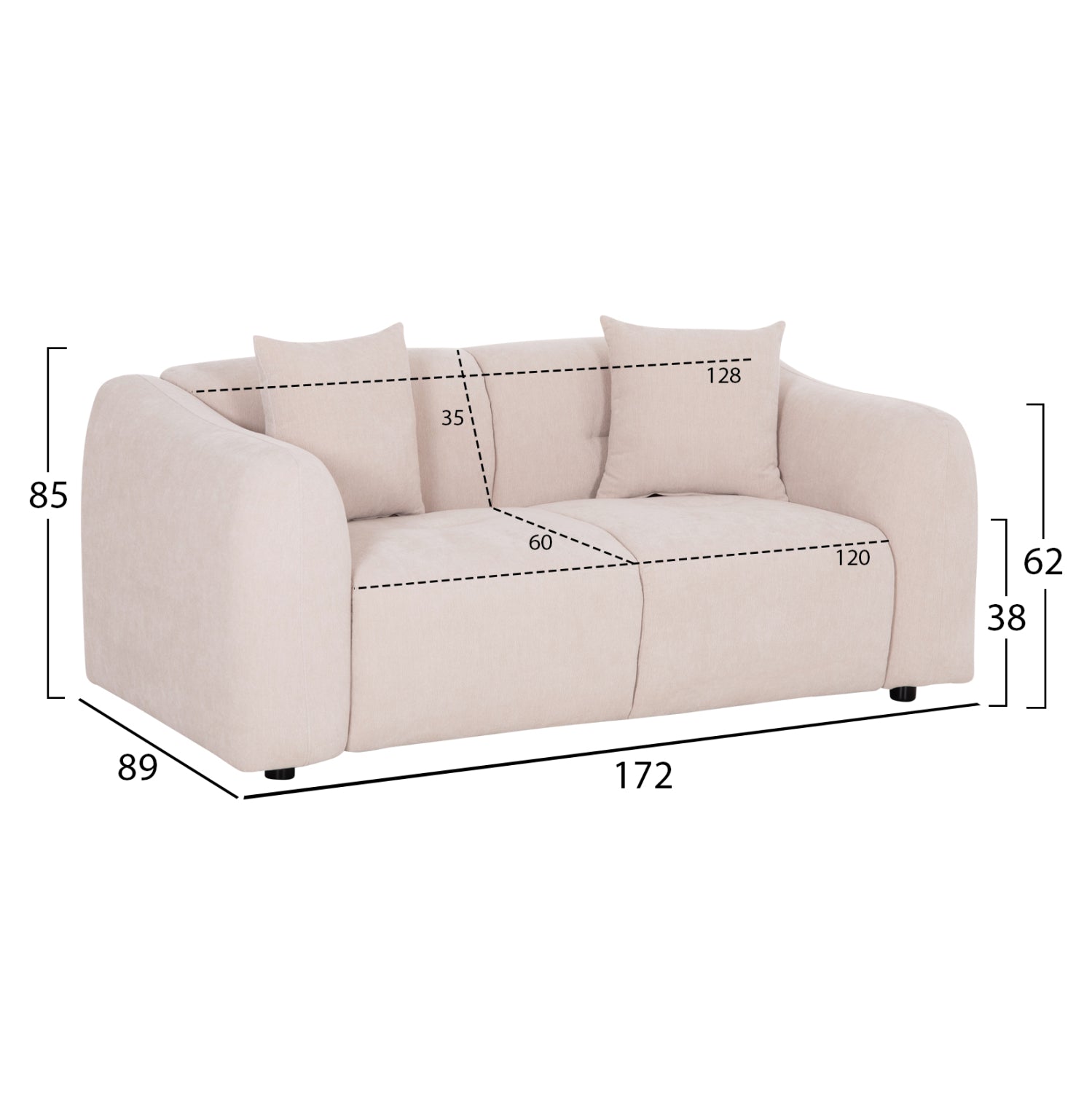 ΚΑΝΑΠΕΣ 2-ΘΕΣΙΟΣ JUNOA HM3334.02 ΕΚΡΟΥ ΥΦΑΣΜΑ 172x89x85Υεκ - Pakobazaar