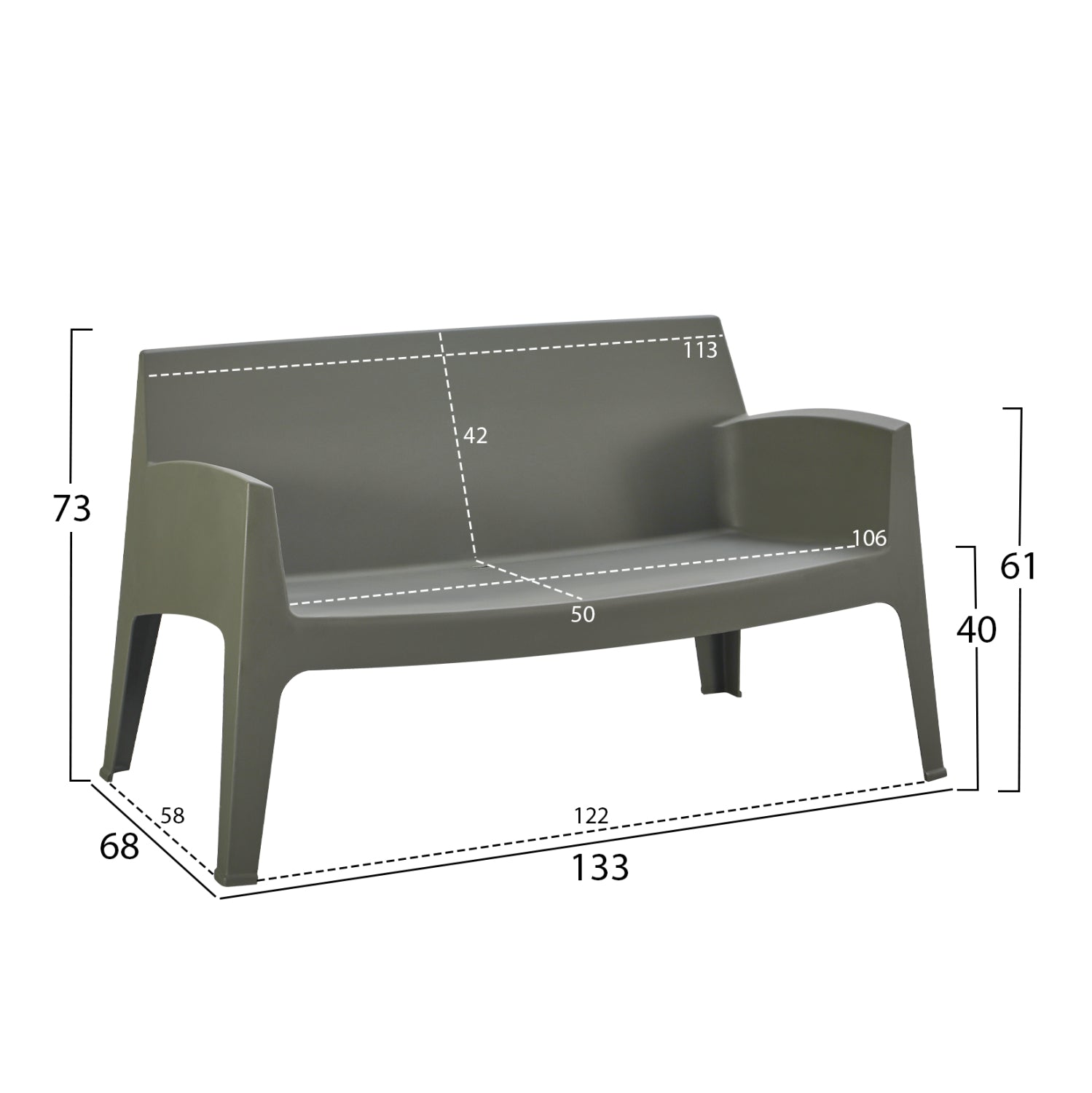 ΚΑΝΑΠΕΣ 2-ΘΕΣΙΟΣ ΠΟΛΥΠΡΟΠΥΛΕΝΙΟΥ SLEEK HM6366.05 ΧΡΩΜΑ DARK OLIVE 133x68x73Υεκ. - Pakobazaar