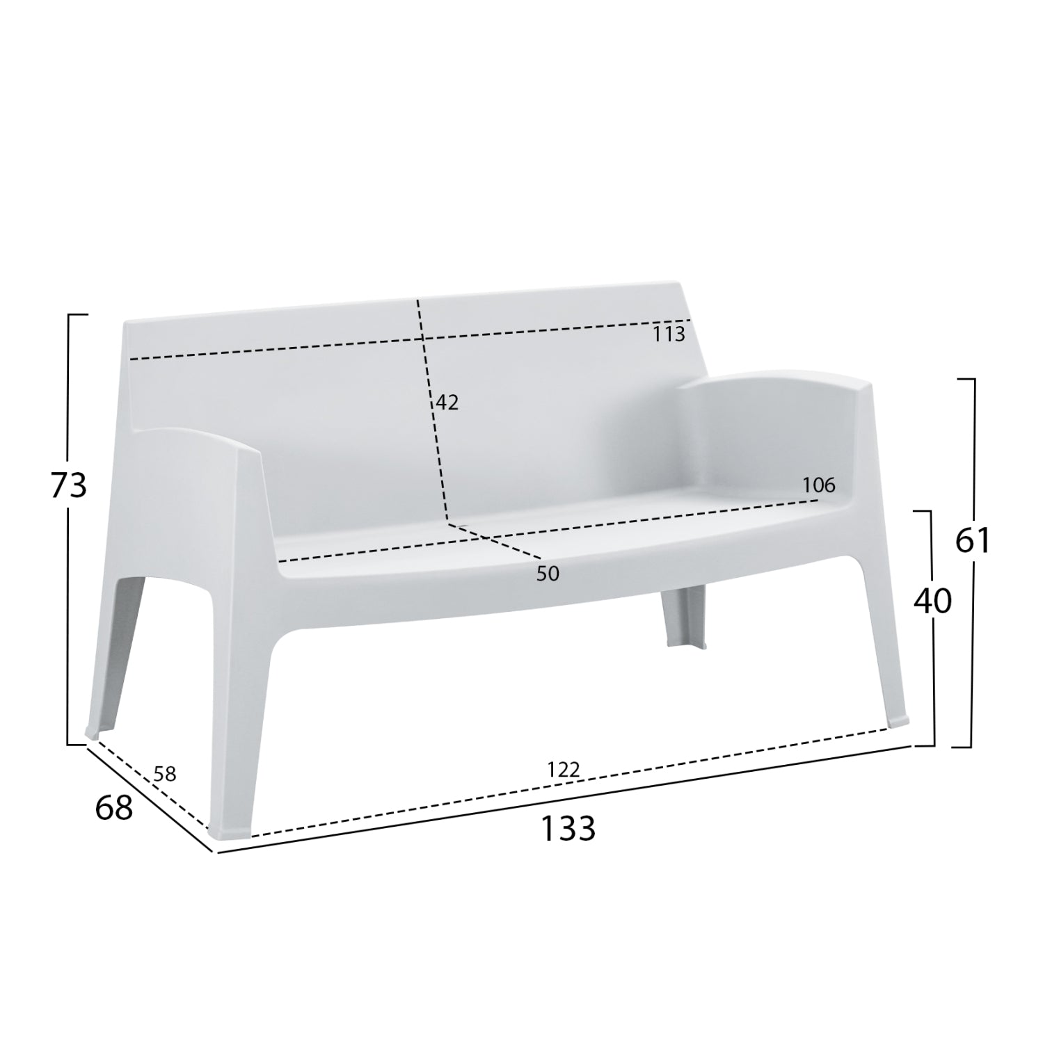 ΚΑΝΑΠΕΣ 2-ΘΕΣΙΟΣ ΠΟΛΥΠΡΟΠΥΛΕΝΙΟΥ SLEEK HM6366.01 ΧΡΩΜΑ ΛΕΥΚΟ 133x68x73Υεκ. - Pakobazaar