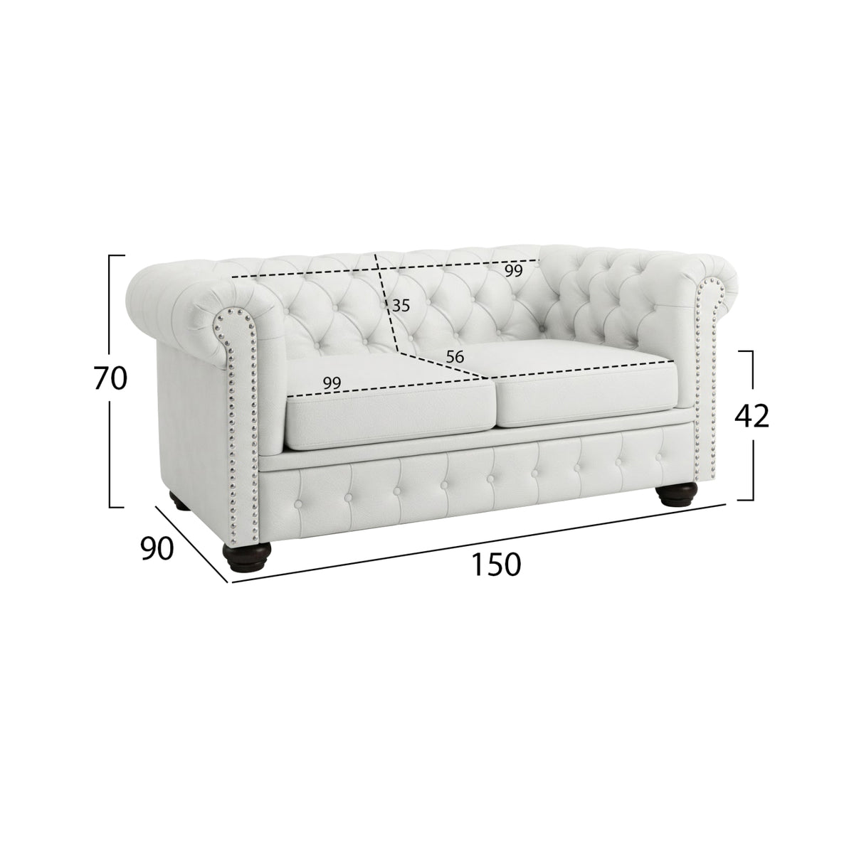 ΚΑΝΑΠΕΣ 2ΘΕΣΙΟΣ T.CHESTERFIELD HM3010.02 ΤΕΧΝΟΔΕΡΜΑ ΛΕΥΚΟ ΜΑΤ 150x90x70Υεκ.