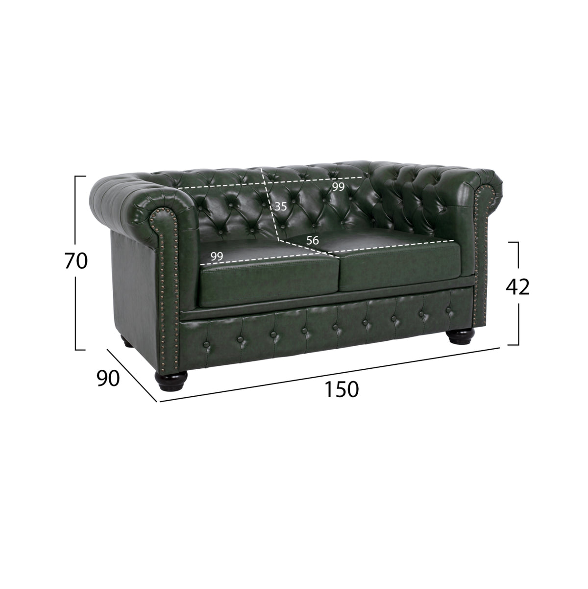 ΚΑΝΑΠΕΣ 2ΘΕΣΙΟΣ T.CHESTERFIELD HM3010.08 ΤΕΧΝΟΔΕΡΜΑ ΚΥΠΑΡΙΣΣΙ 150x90x70Υ εκ.