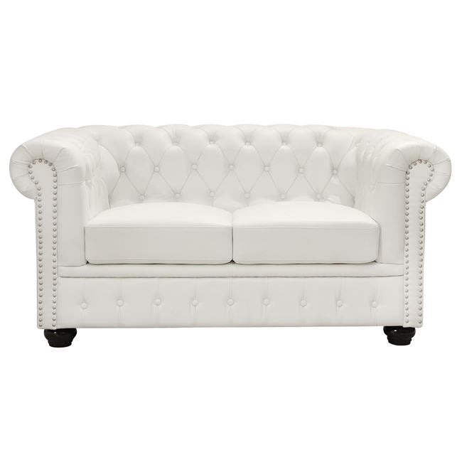ΚΑΝΑΠΕΣ 2ΘΕΣΙΟΣ T.CHESTERFIELD HM3010.02 ΤΕΧΝΟΔΕΡΜΑ ΛΕΥΚΟ ΜΑΤ 155x90x73 εκ. - Pakobazaar