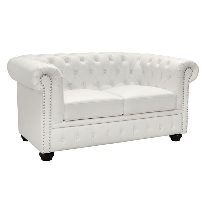 ΚΑΝΑΠΕΣ 2ΘΕΣΙΟΣ T.CHESTERFIELD HM3010.02 ΤΕΧΝΟΔΕΡΜΑ ΛΕΥΚΟ ΜΑΤ 155x90x73 εκ. - Pakobazaar