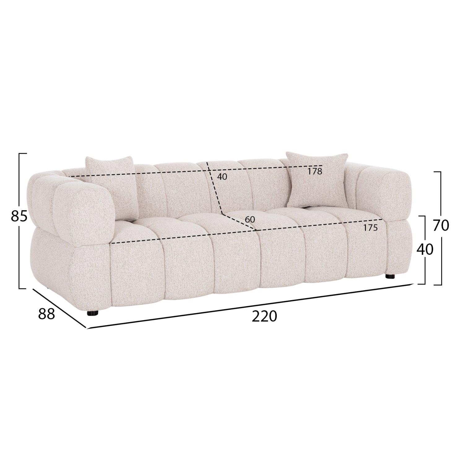 ΚΑΝΑΠΕΣ 3-ΘΕΣΙΟΣ NORIKA HM3331.02 ΕΚΡΟΥ ΥΦΑΣΜΑ 220x88x85Υεκ. - Pakobazaar