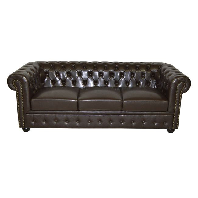 ΚΑΝΑΠΕΣ 3ΘΕΣΙΟΣ T.CHESTERFIELD HM3009.01 ΤΕΧΝΟΔΕΡΜΑ ΣΚΟΥΡΟ ΚΑΦΕ 208x90x73Υ εκ. - Pakobazaar