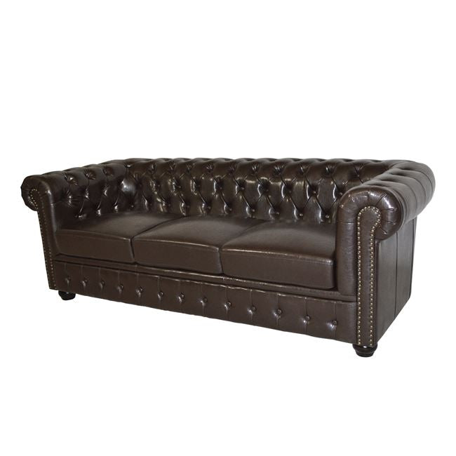 ΚΑΝΑΠΕΣ 3ΘΕΣΙΟΣ T.CHESTERFIELD HM3009.01 ΤΕΧΝΟΔΕΡΜΑ ΣΚΟΥΡΟ ΚΑΦΕ 208x90x73Υ εκ. - Pakobazaar