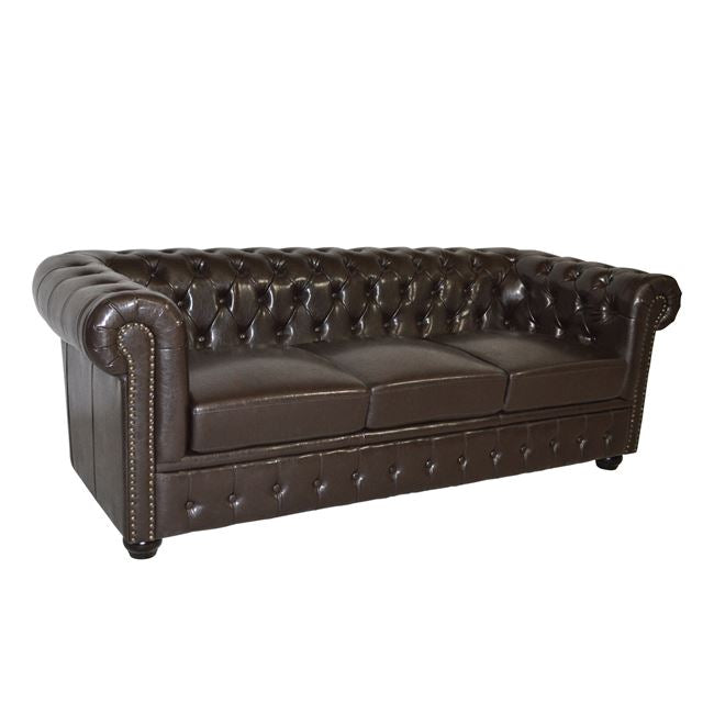 ΚΑΝΑΠΕΣ 3ΘΕΣΙΟΣ T.CHESTERFIELD HM3009.01 ΤΕΧΝΟΔΕΡΜΑ ΣΚΟΥΡΟ ΚΑΦΕ 208x90x73Υ εκ. - Pakobazaar