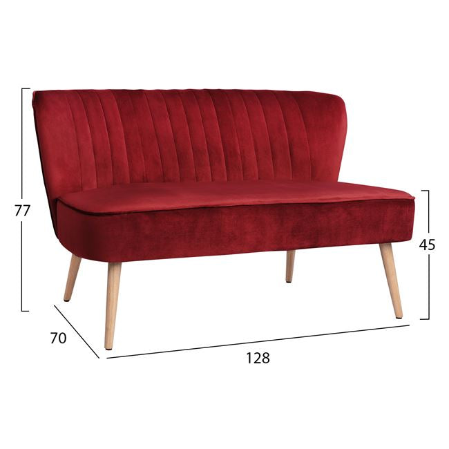 ΚΑΝΑΠΕΣ ANDY 2ΘΕΣΙΟΣ ΚΟΚΚΙΝΟ ΒΕΛΟΥΔΟ HM8401.06 128x70x77Υ εκ. - Pakobazaar