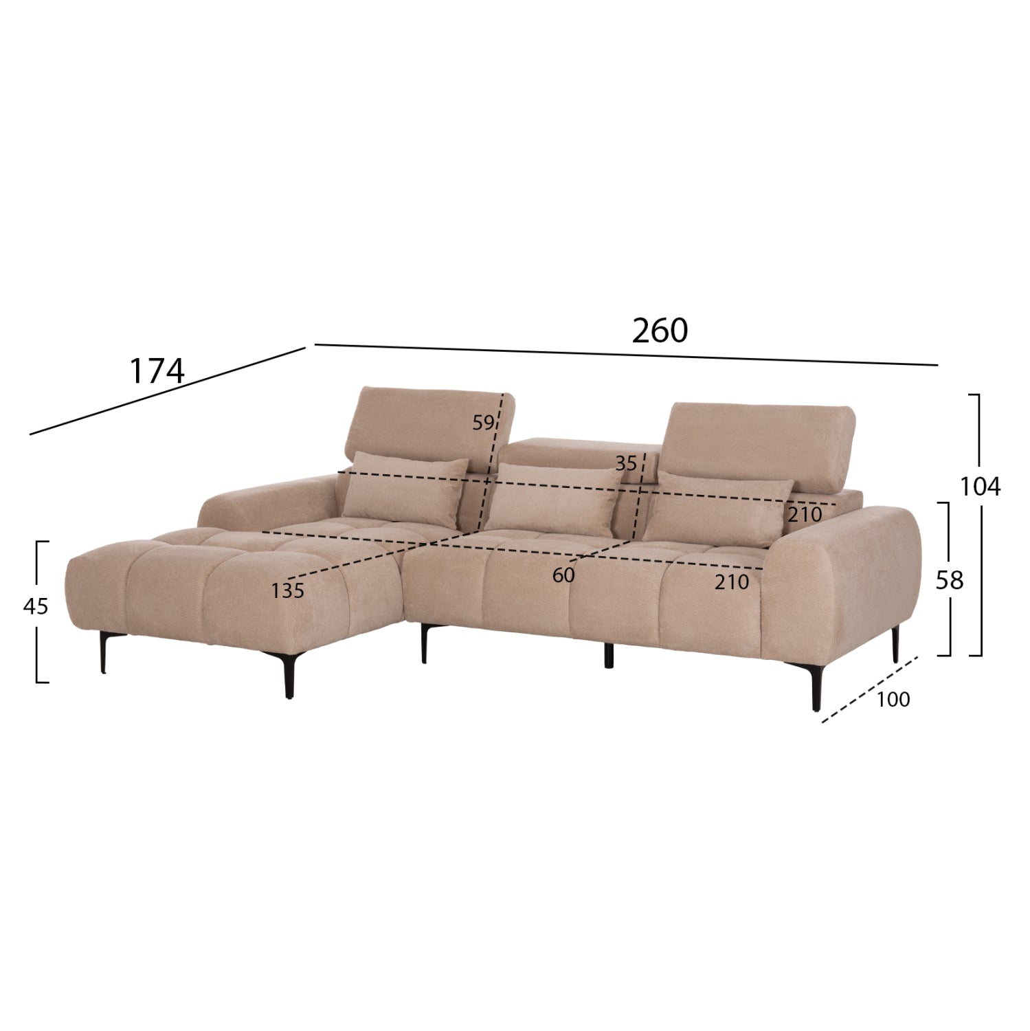 ΚΑΝΑΠΕΣ ΑΡΙΣΤΕΡΗ ΓΩΝΙΑ DIVYA HM3267.11L ΜΠΕΖ ΥΦΑΣΜΑ 260x100-174x104Υεκ. - Pakobazaar