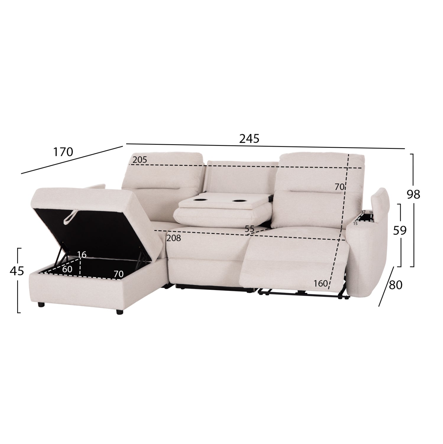ΚΑΝΑΠΕΣ ΑΡΙΣΤΕΡΗ ΓΩΝΙΑ SYNTHIA HM3308.01L ΑΝΑΚΛΙΣΗ & ΑΠΟΘ.ΧΩΡΟΣ--ΜΠΕΖ 245x170x98Υεκ - Pakobazaar