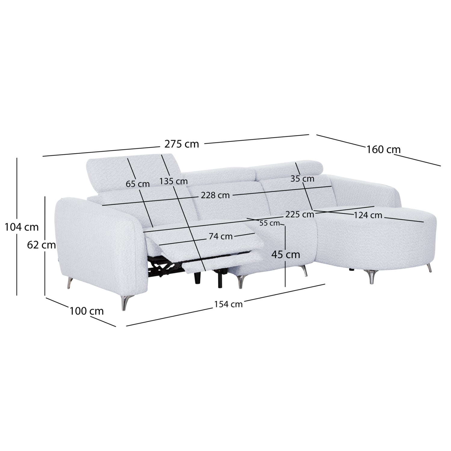 ΚΑΝΑΠΕΣ ΔΕΞΙΑ ΓΩΝΙΑ 3Θ ΜΕ RECLINE VALENTE HM3317.01R ΑΝΟΙΧΤΟ ΓΚΡΙ ΥΦΑΣΜΑ 275x160x104Yεκ - Pakobazaar