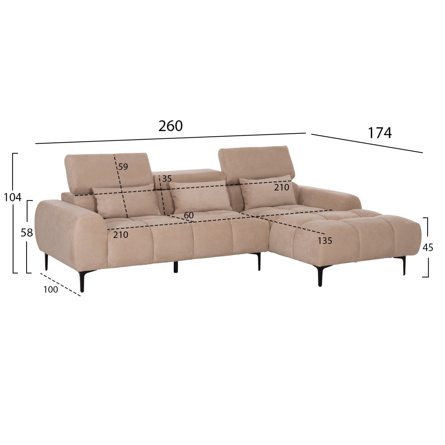 ΚΑΝΑΠΕΣ ΔΕΞΙΑ ΓΩΝΙΑ DIVYA HM3267.11R ΜΠΕΖ ΥΦΑΣΜΑ 260x100-174x104Υεκ. - Pakobazaar