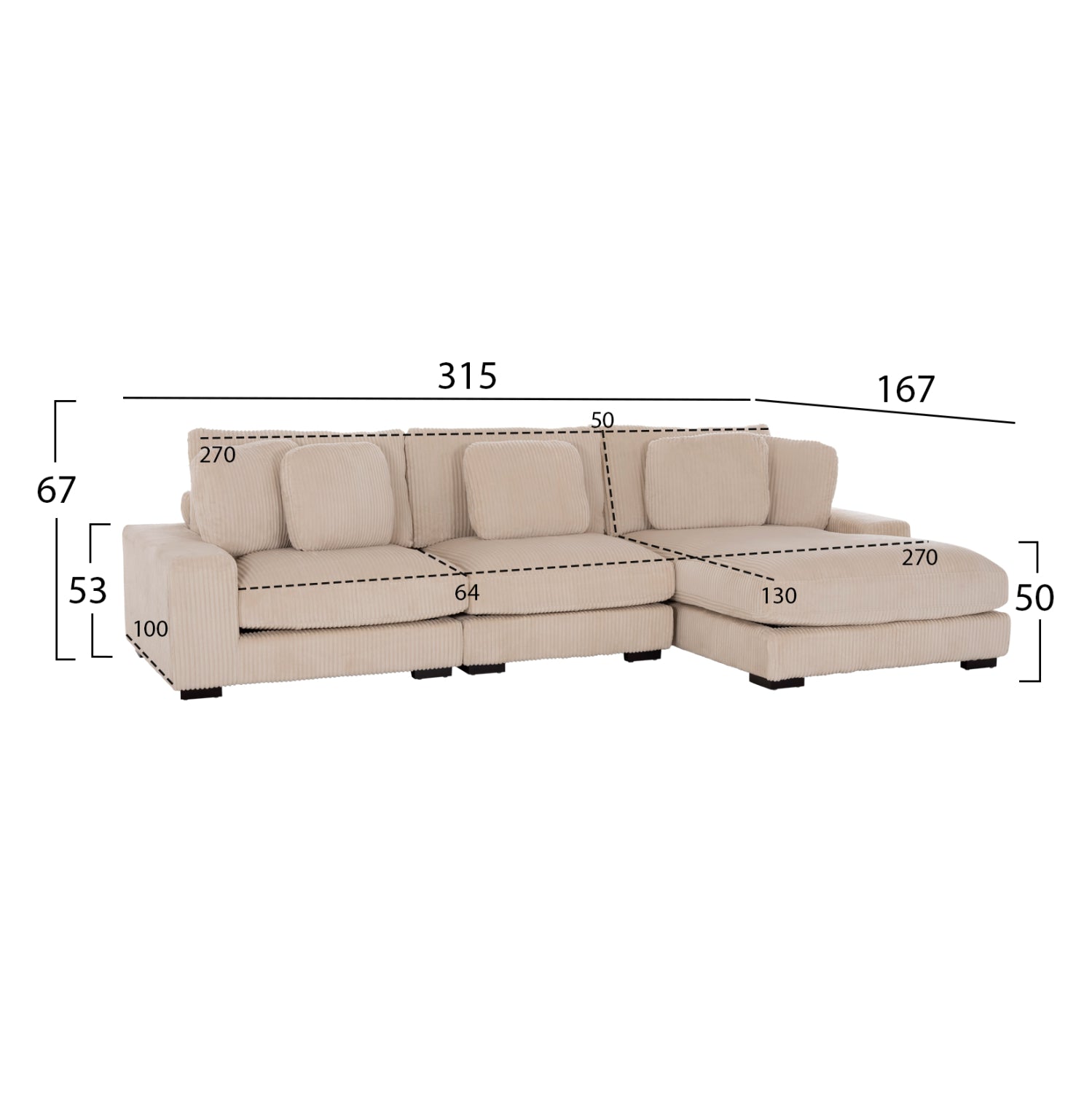 ΚΑΝΑΠΕΣ ΔΕΞΙΑ ΓΩΝΙΑ CRANFIELD HM3287.02R ΜΠΕΖ ΡΙΓΕ ΥΦΑΣΜΑ 315x167(γωνία)x67Υεκ. - Pakobazaar